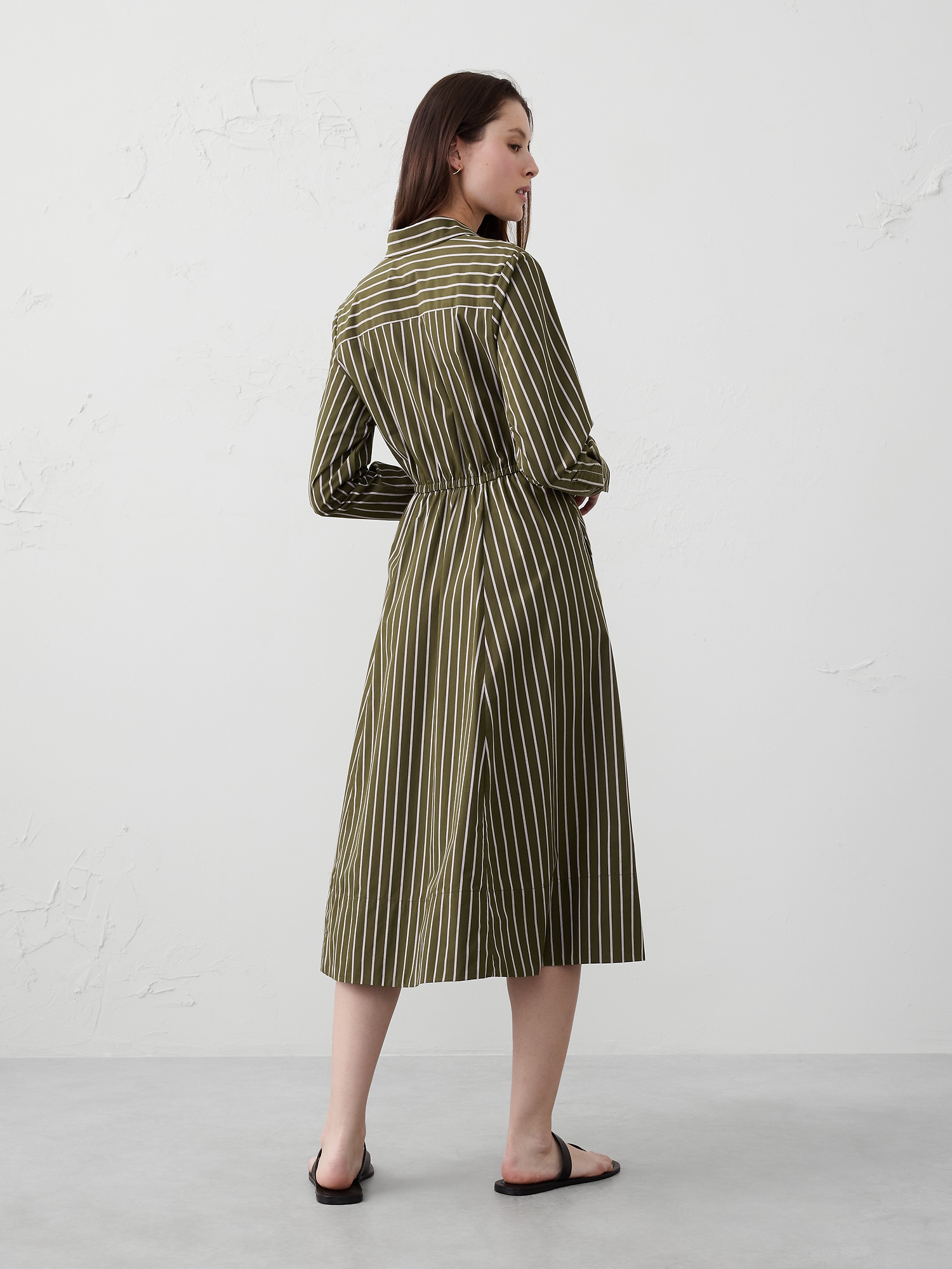 Cuffed Tie-Front Midi Shirtdress