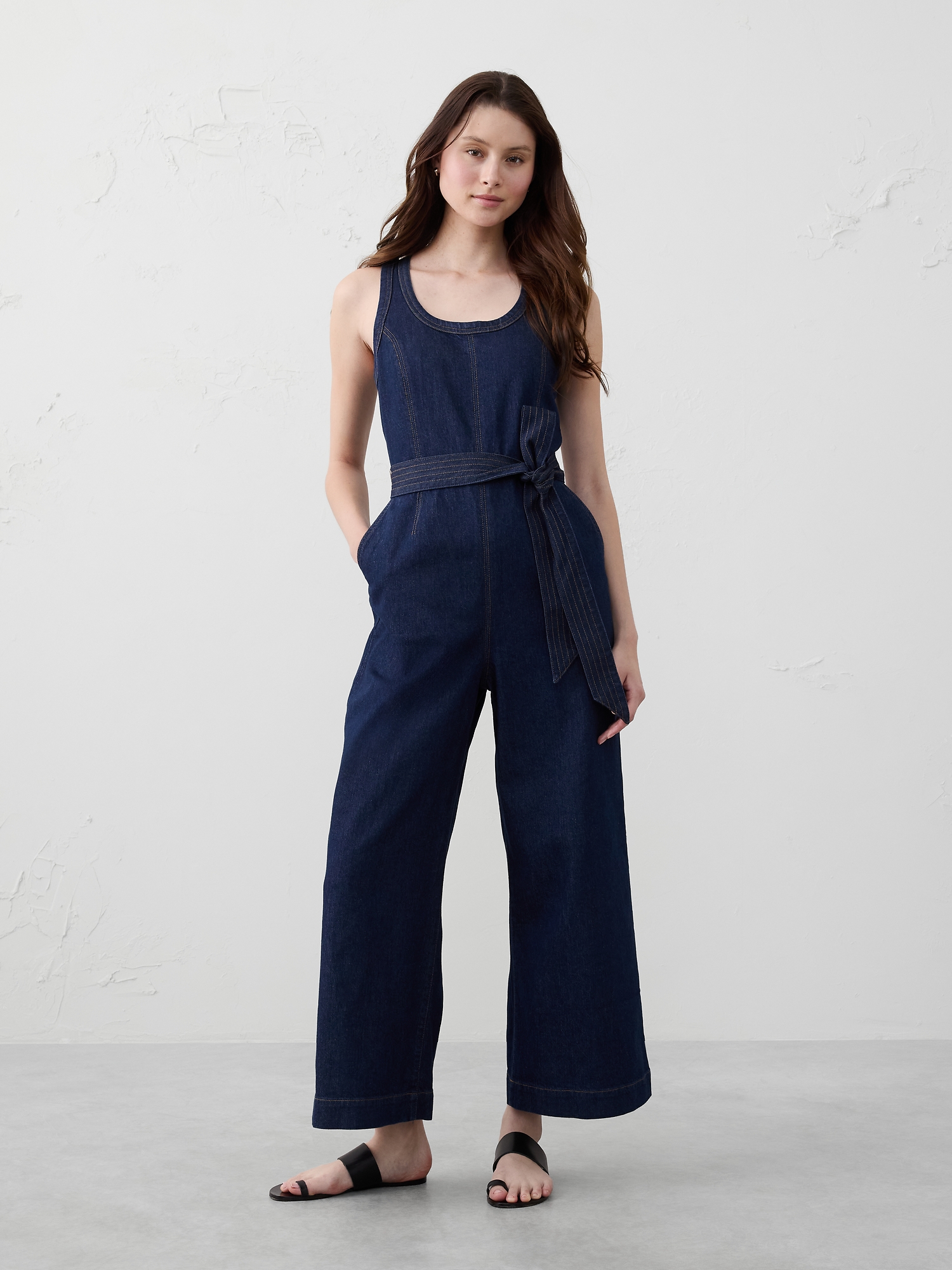 Image number 1 showing, Denim Belted Jumpsuit