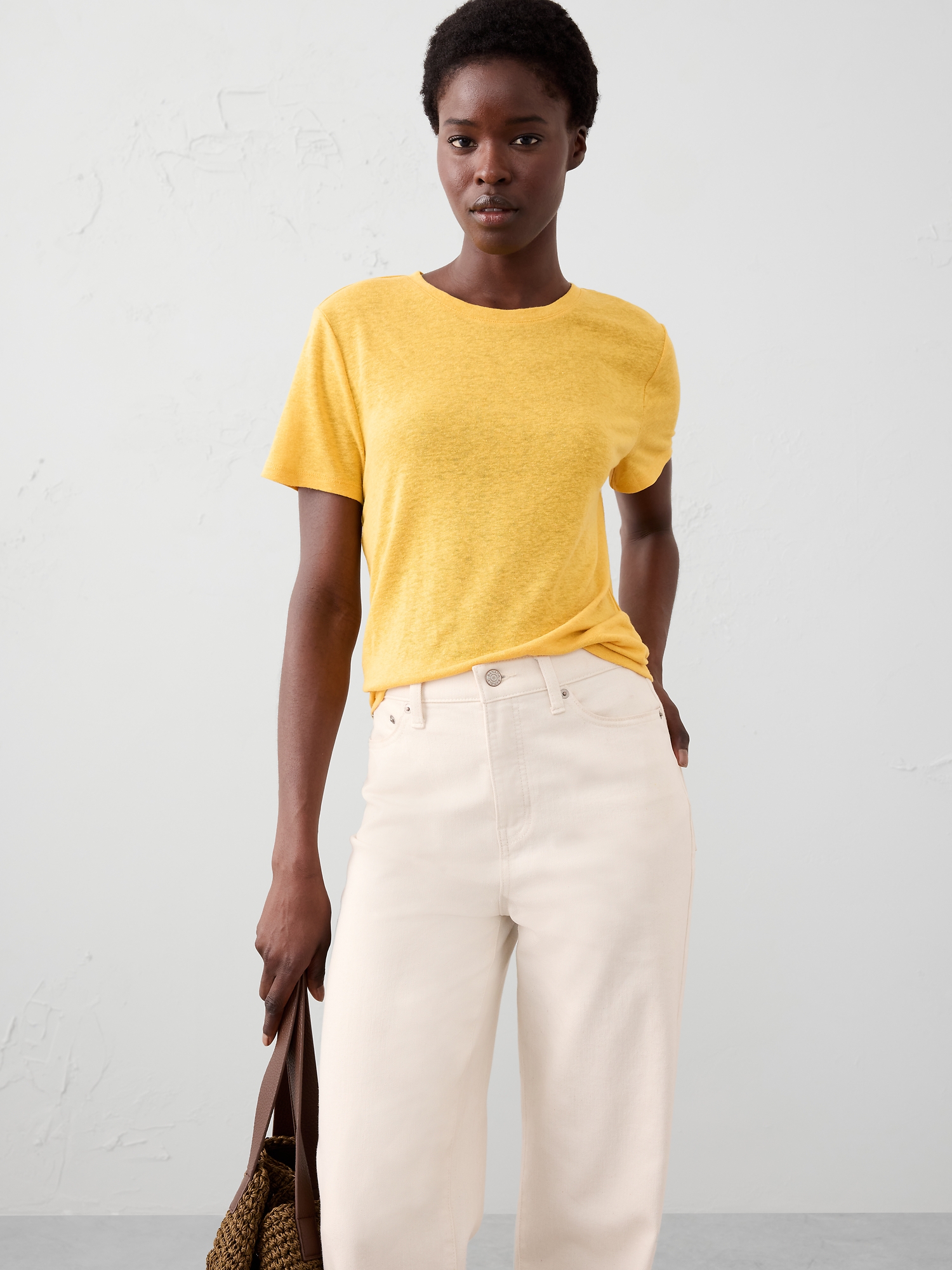 Linen-Blend Crew-Neck Top
