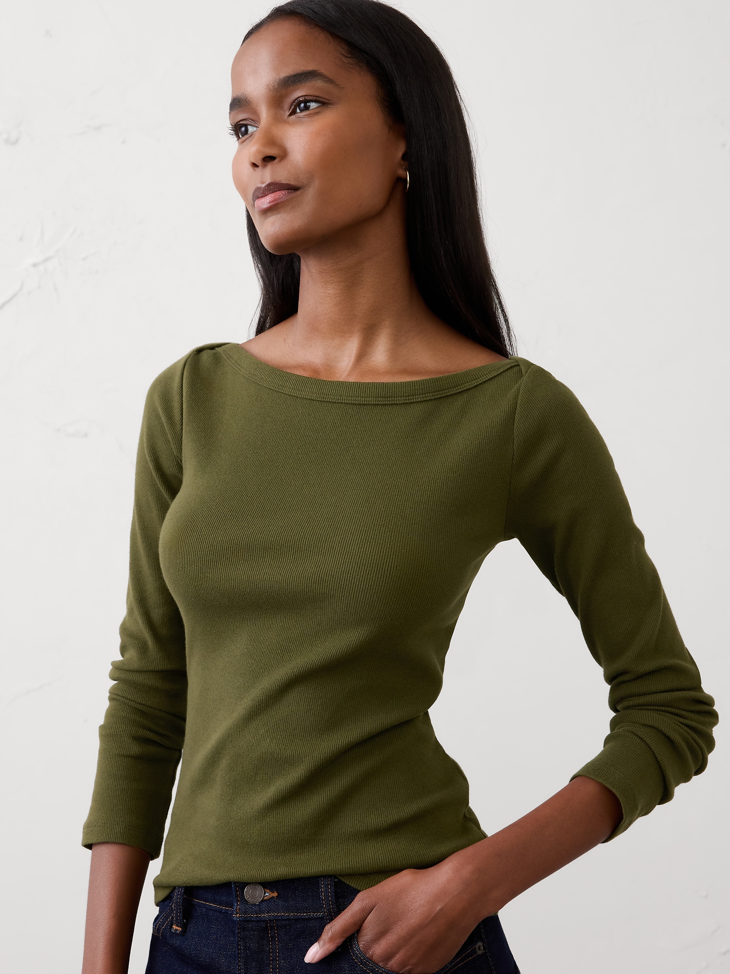 Ribbed Boat-Neck Top - Multi