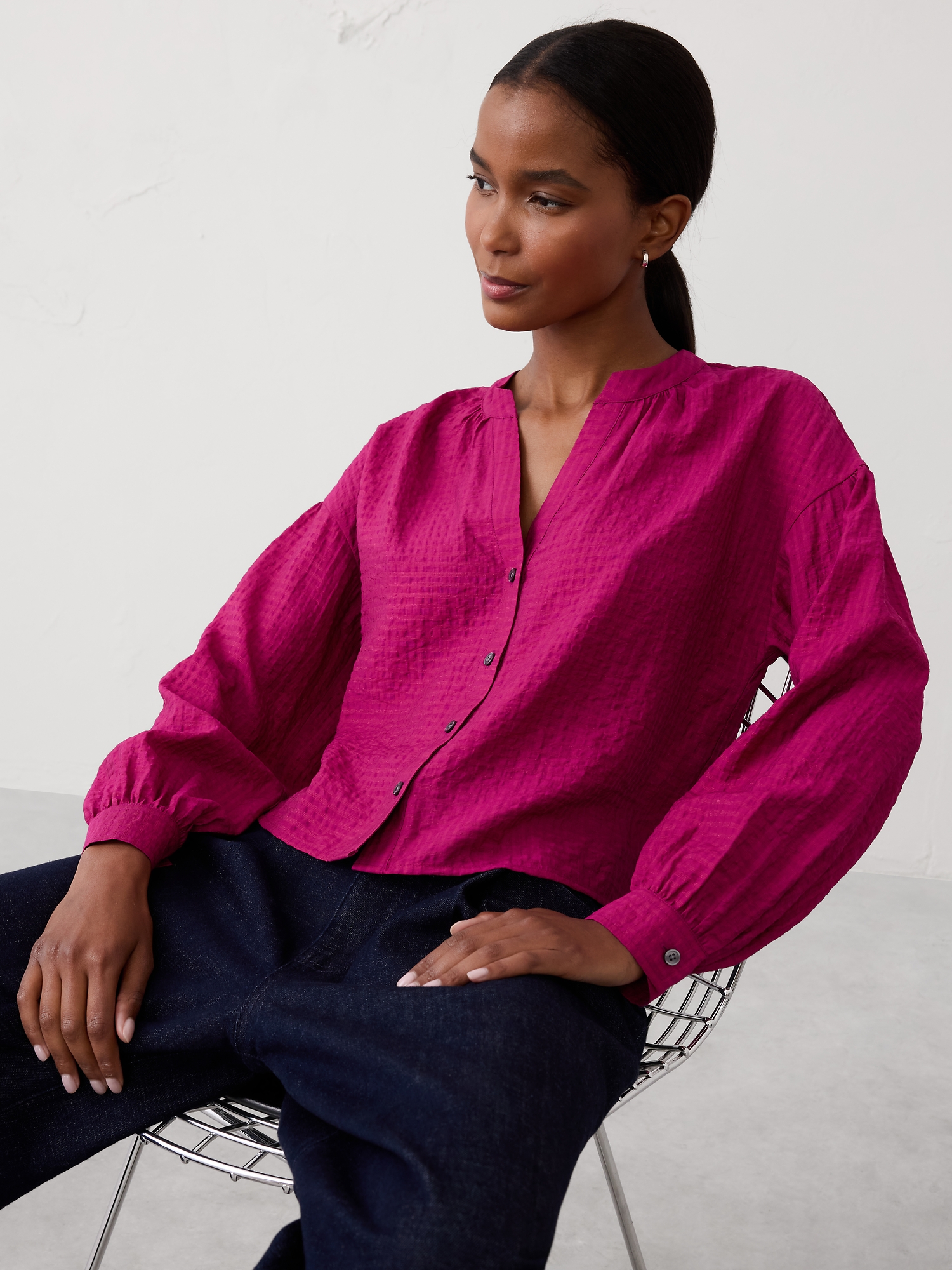 Image number 3 showing, JACQUARD PUFF-SLEEVE TOP