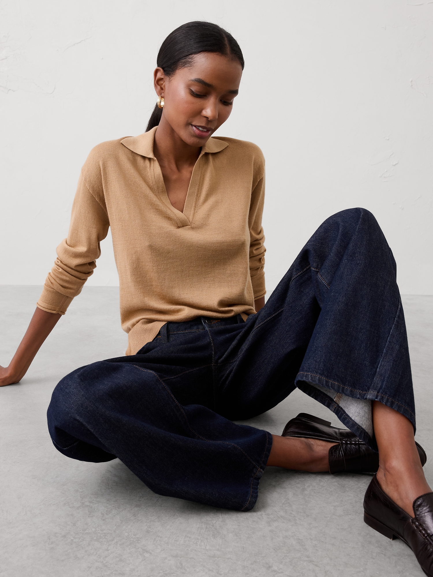 Image number 3 showing, Merino Wool Johnny-Collar Sweater