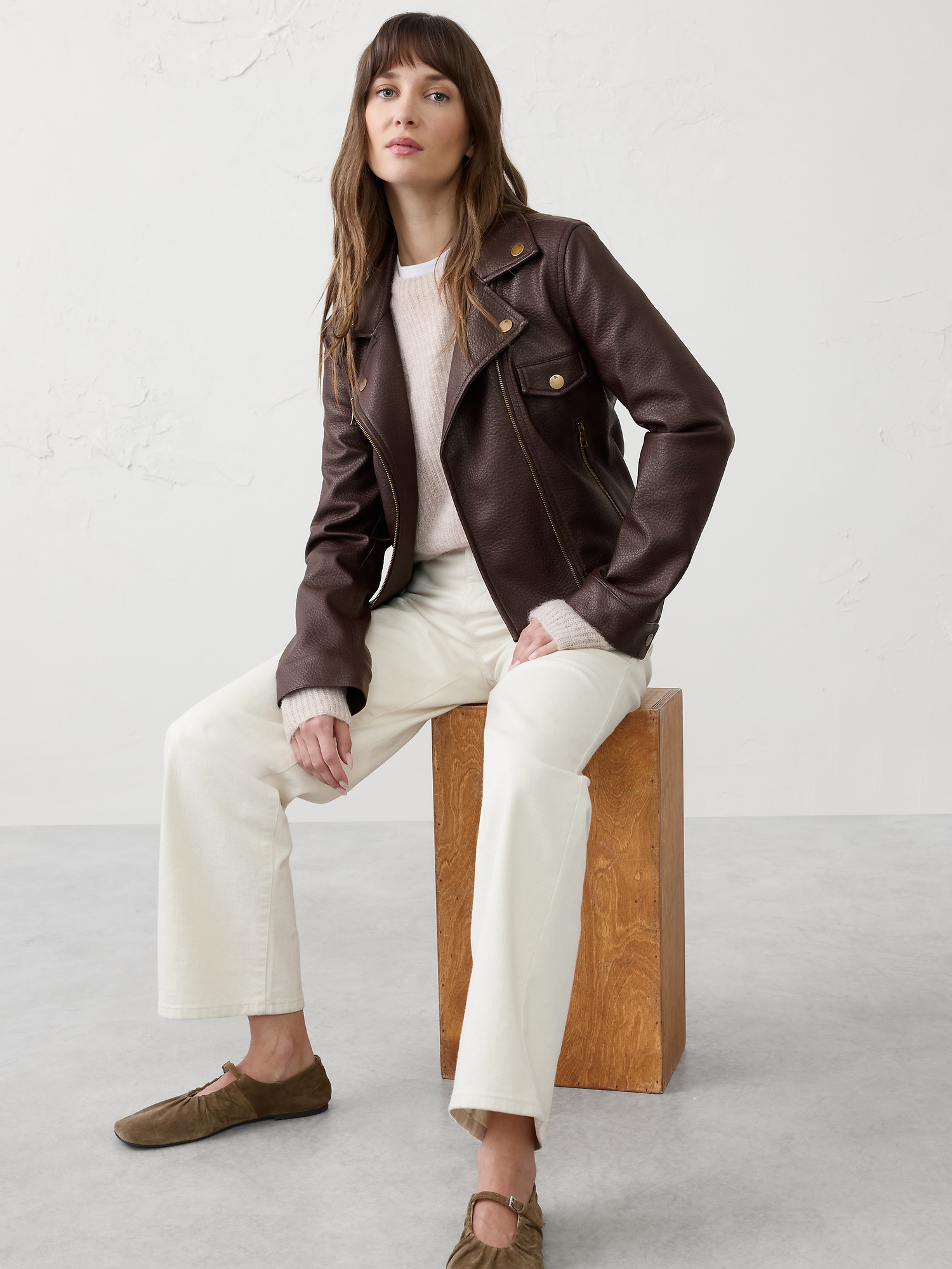Image number 1 showing, Vegan Leather Cropped Moto Jacket