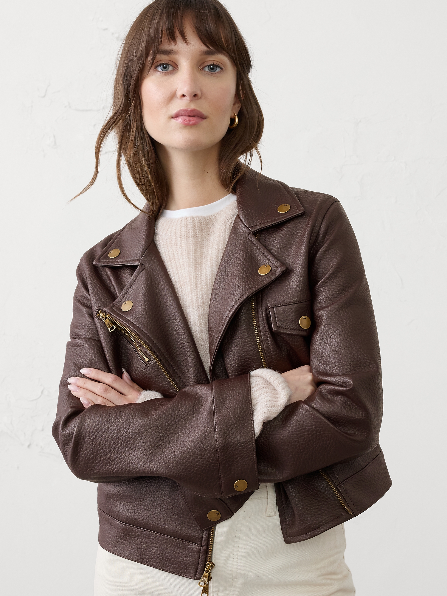 Image number 6 showing, VEGAN LEATHER CROPPED MOTO JACKET