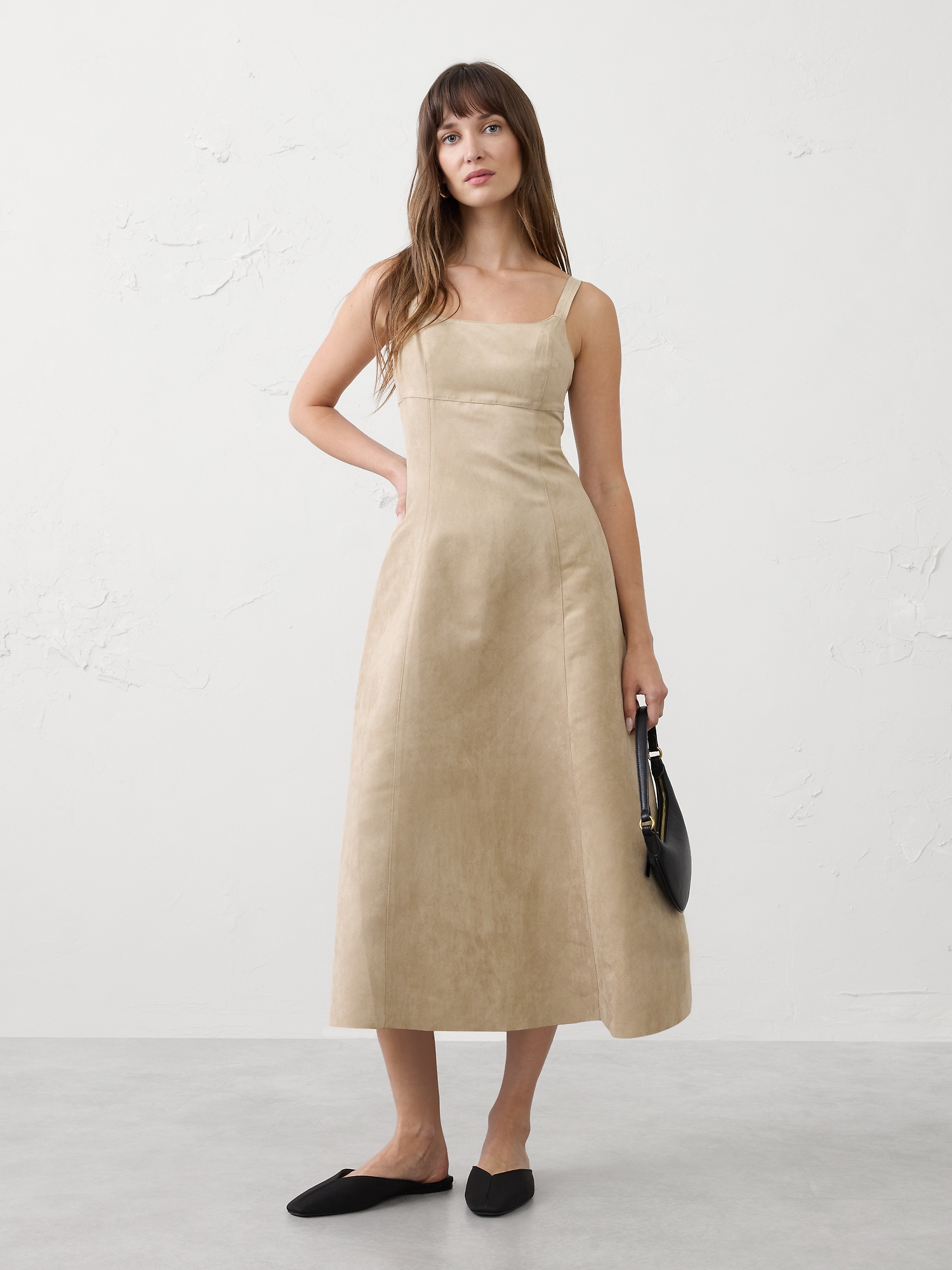Image number 1 showing, VEGAN SUEDE STRAPPY MIDI DRESS