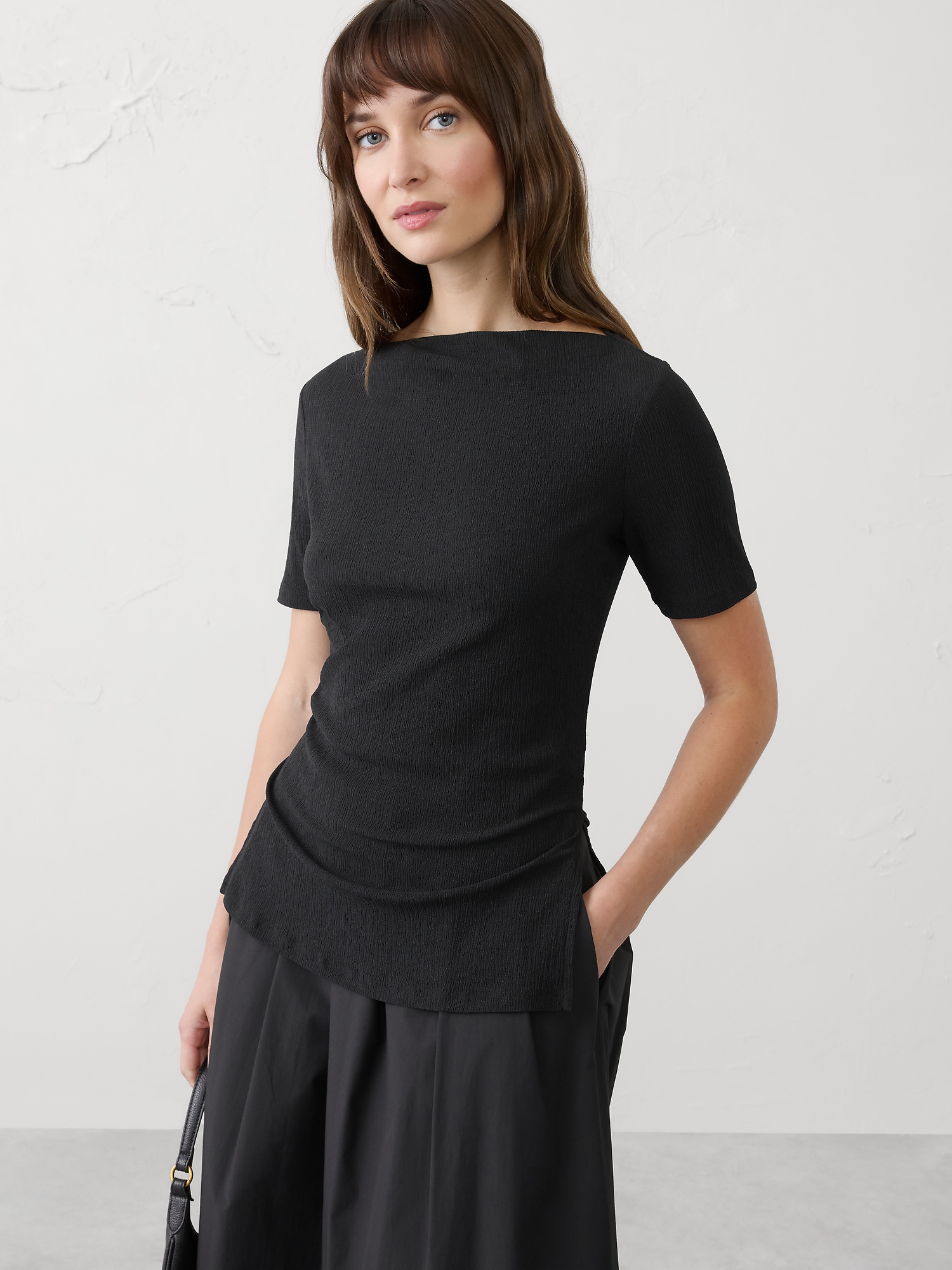 Haut en jacquard froissé - Noir