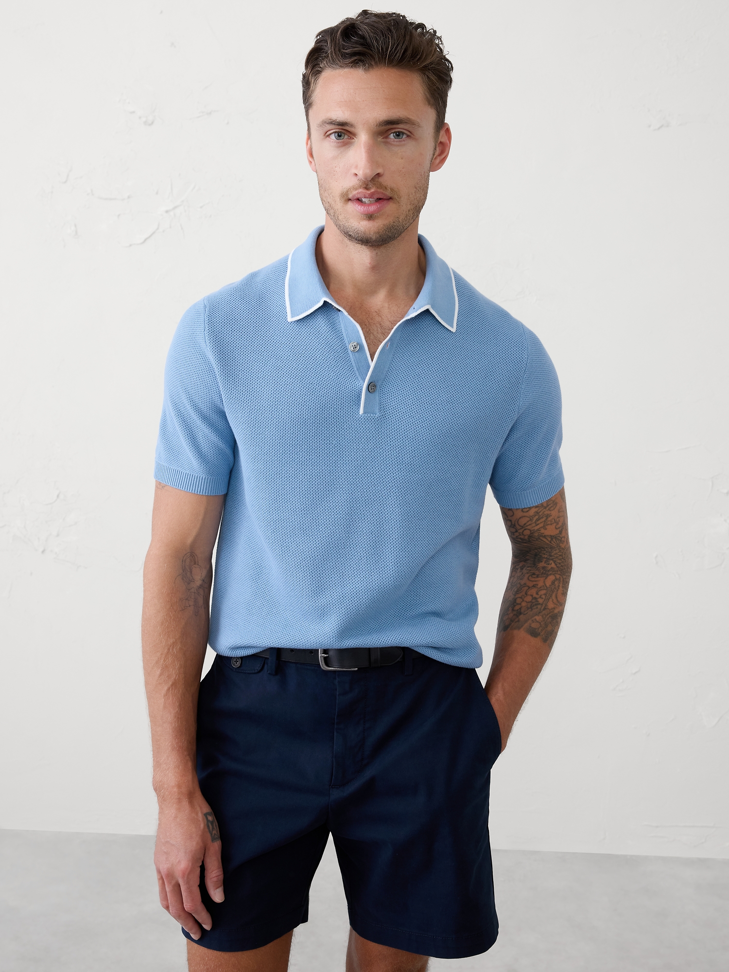 Polo texturé aux couleurs contrastantes - Bleu Port