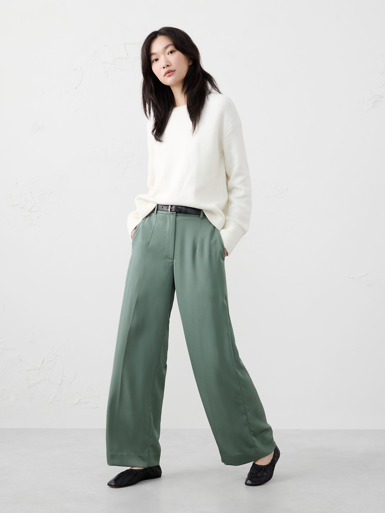 Image number 1 showing, Wide-Leg High-Rise Twill Trouser