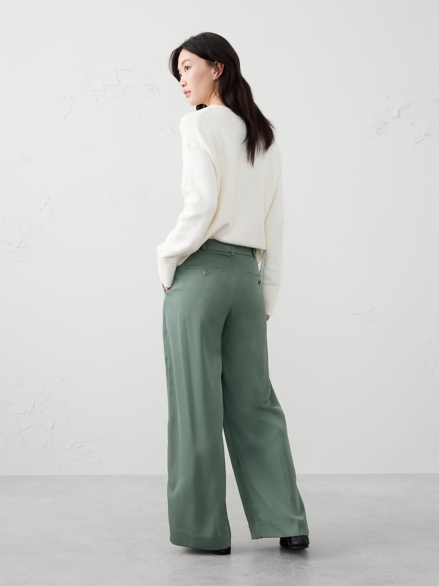 Image number 2 showing, Wide-Leg High-Rise Twill Trouser
