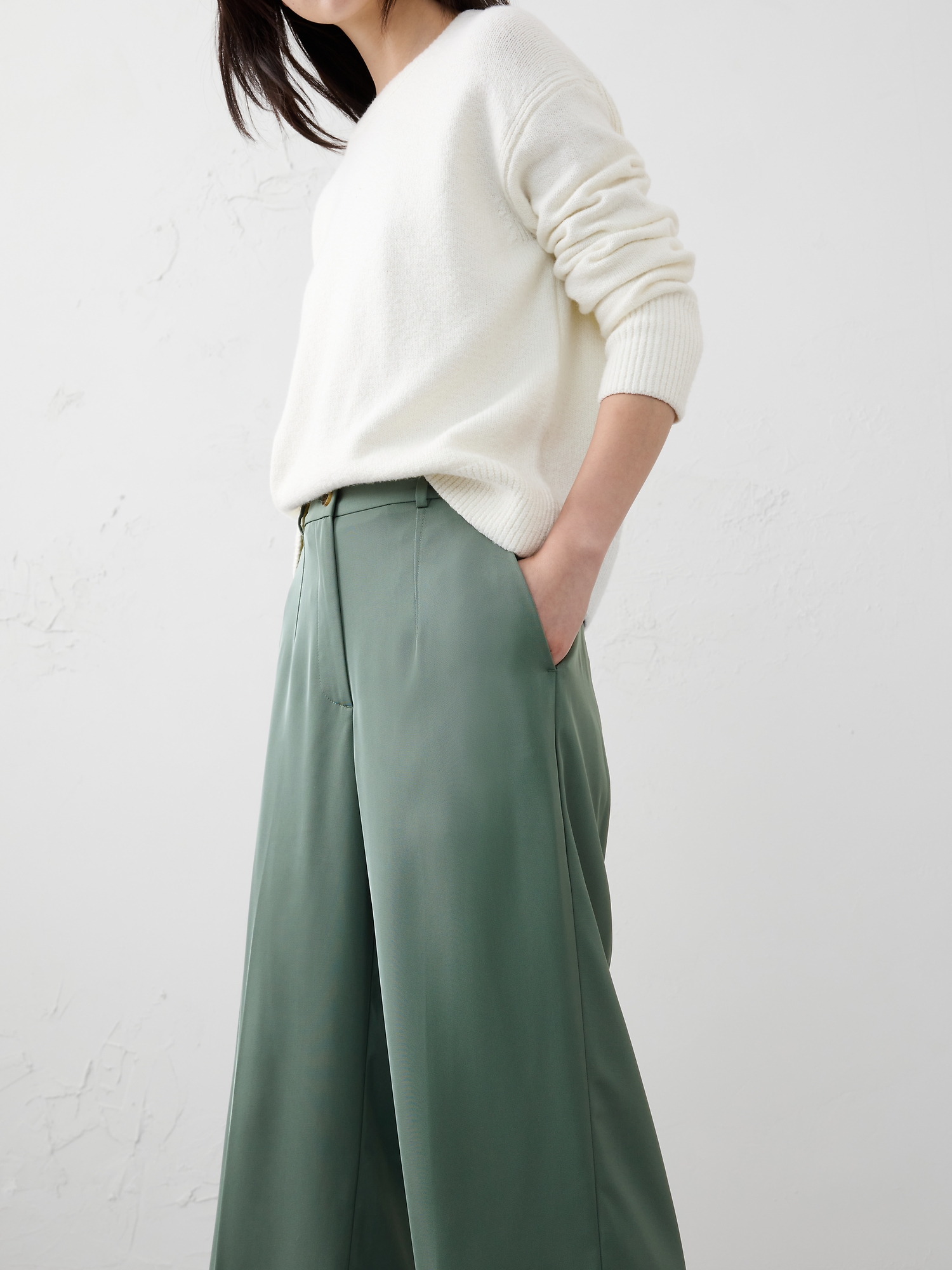 Image number 3 showing, Wide-Leg High-Rise Twill Trouser