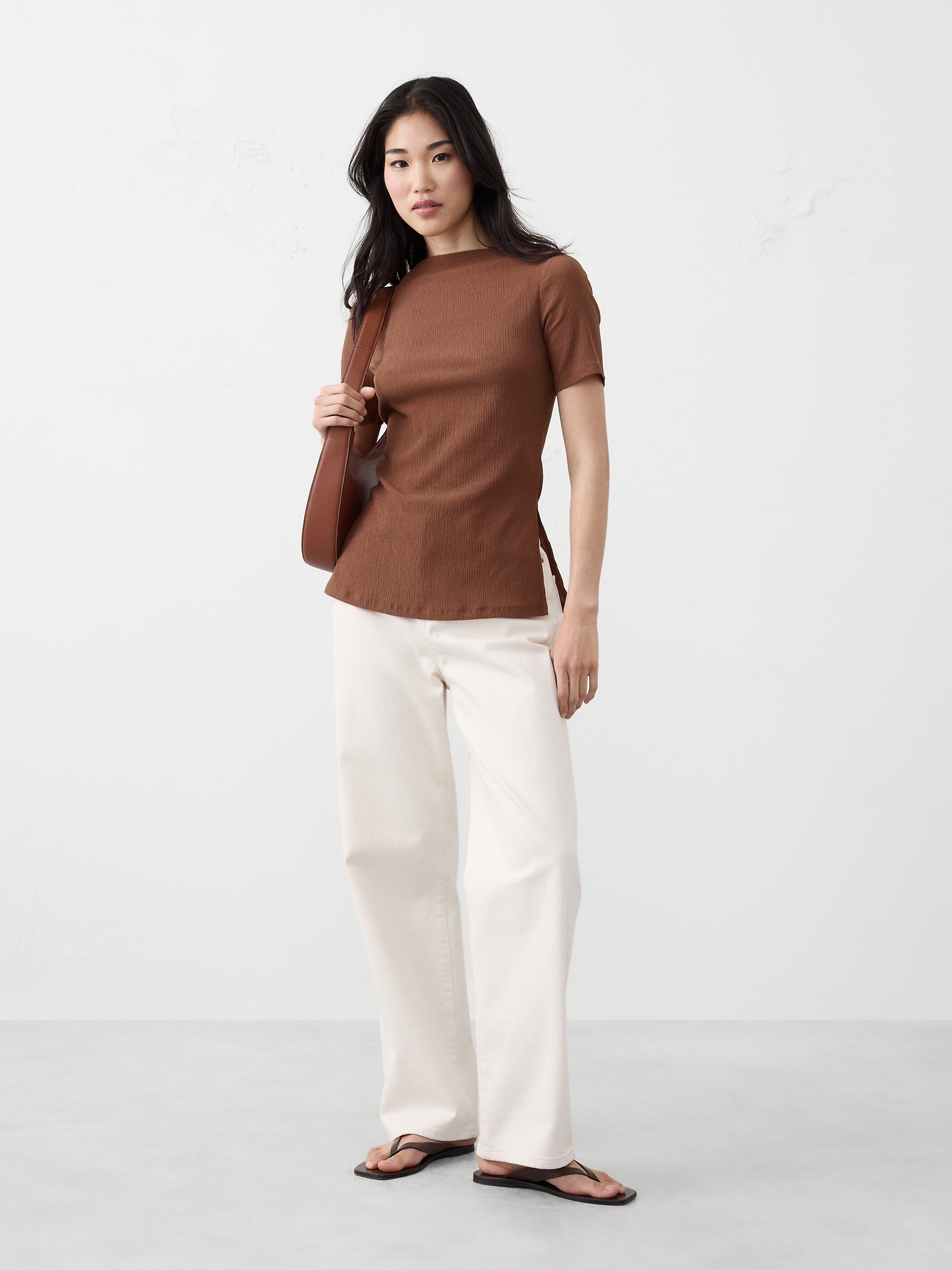 Haut en jacquard froissé - Brun Acajou