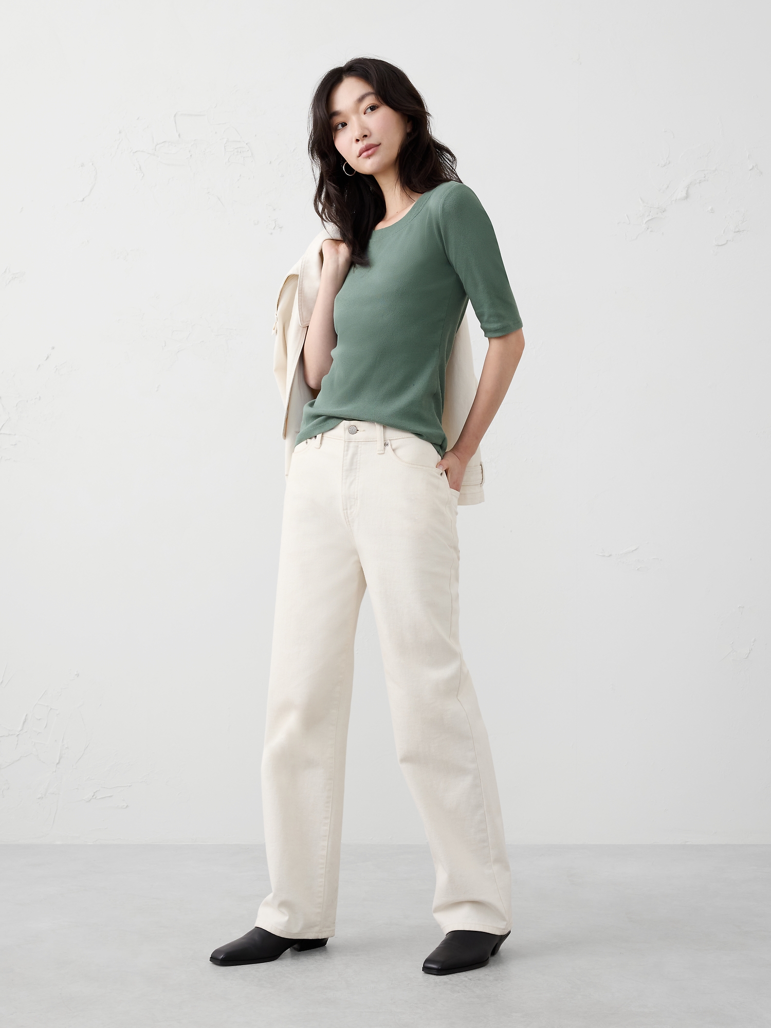 Image number 1 showing, Ribbed Elbow-Sleeve T-Shirt