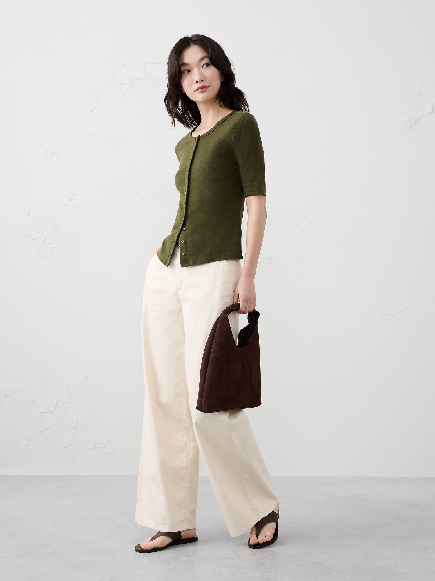 Ribbed Button-Down Top - Multi