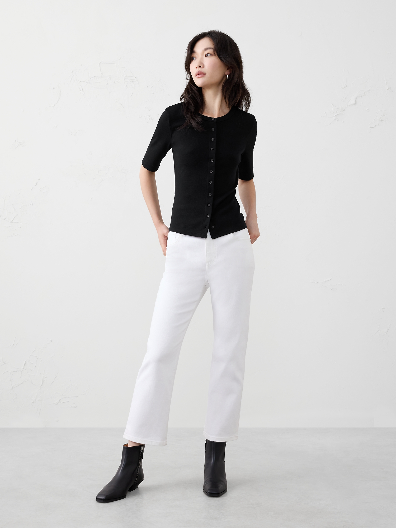 Ribbed Button-Down Top