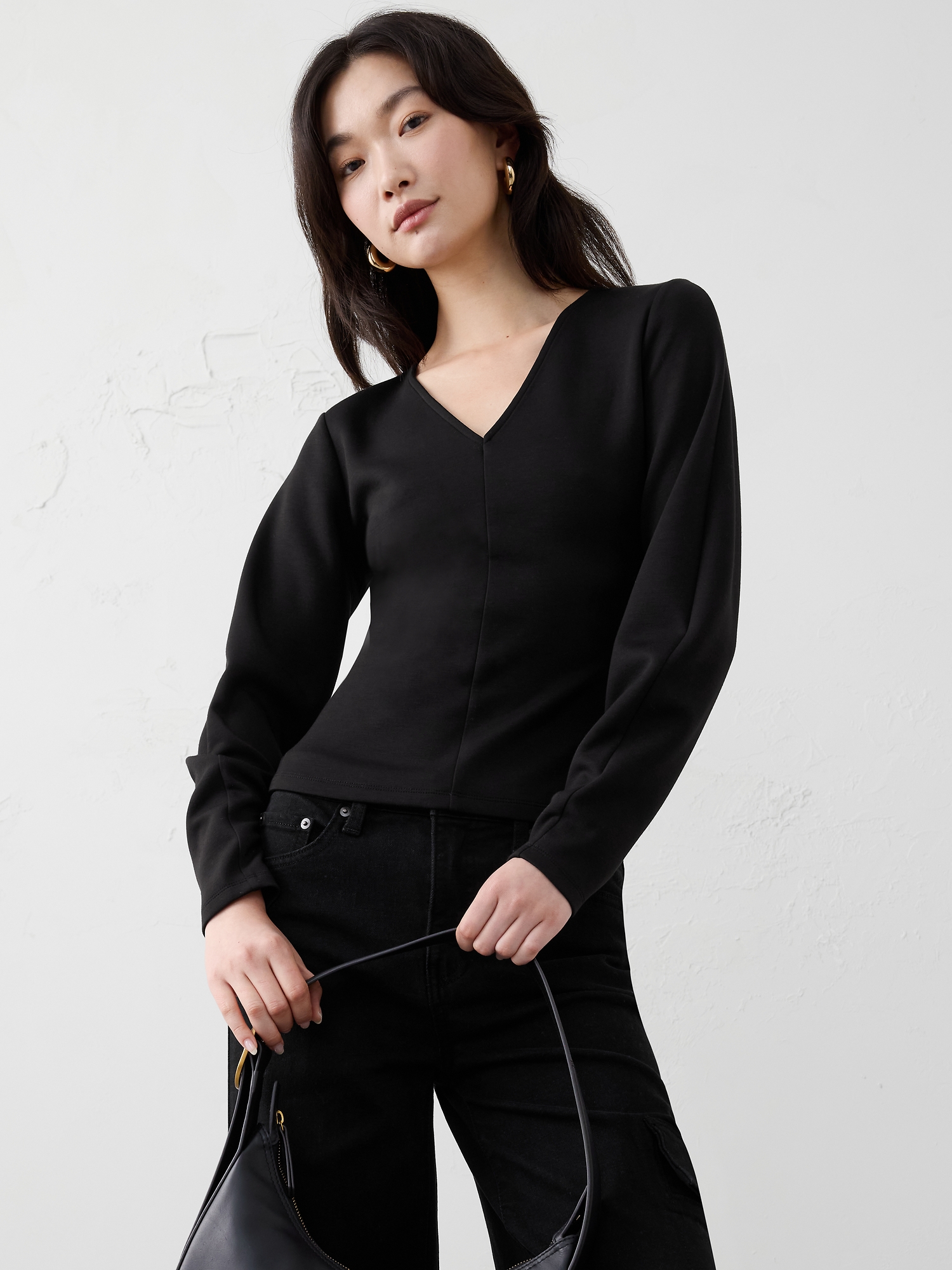 Soft Touch Seamed Top - Black
