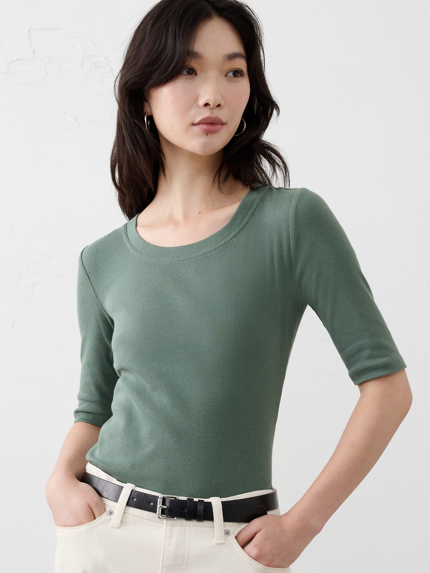 Image number 6 showing, Ribbed Elbow-Sleeve T-Shirt