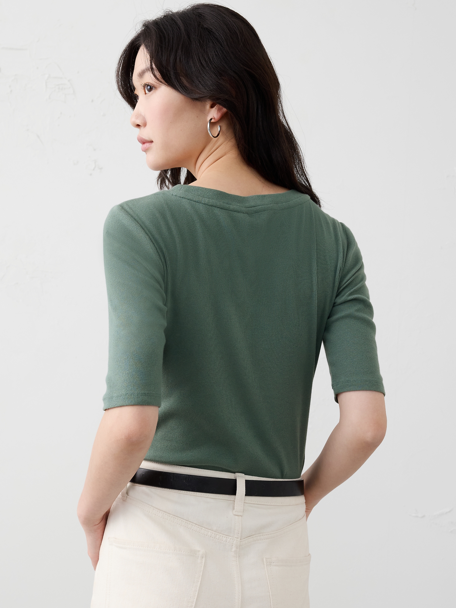 Image number 5 showing, Ribbed Elbow-Sleeve T-Shirt
