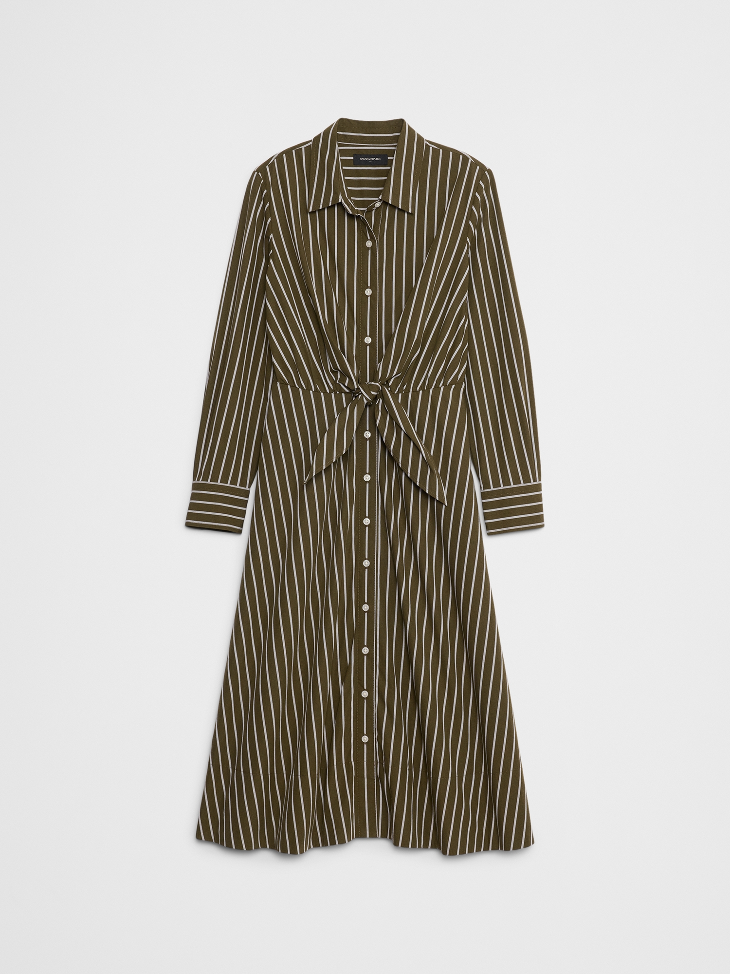 Cuffed Tie-Front Midi Shirtdress