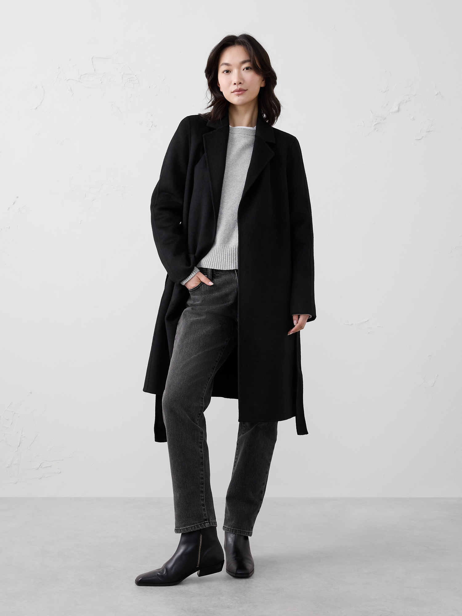 Image number 1 showing, DOUBLE FACE TIE-WAIST COAT