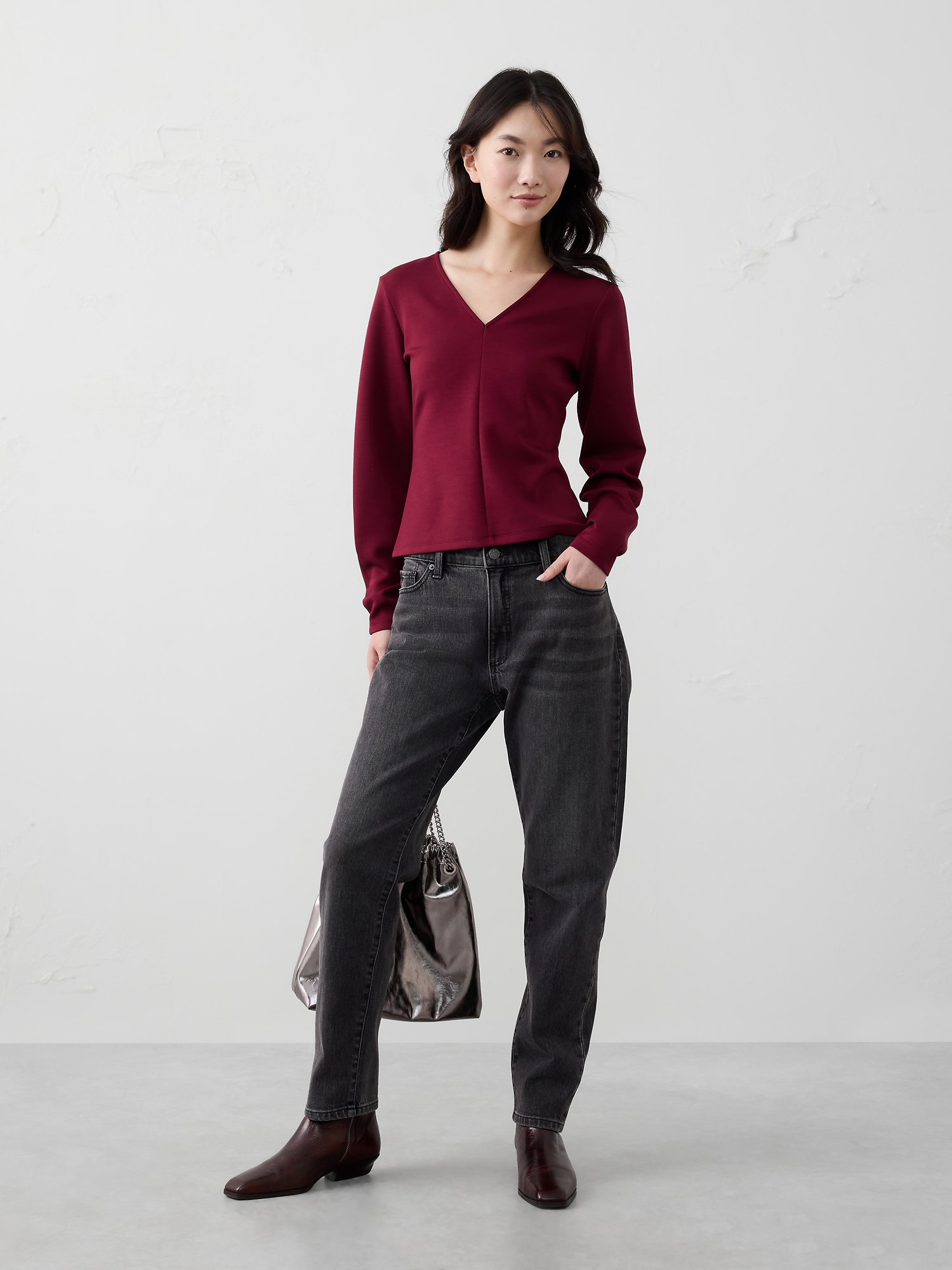 Soft Touch Seamed Top - Bright Wine