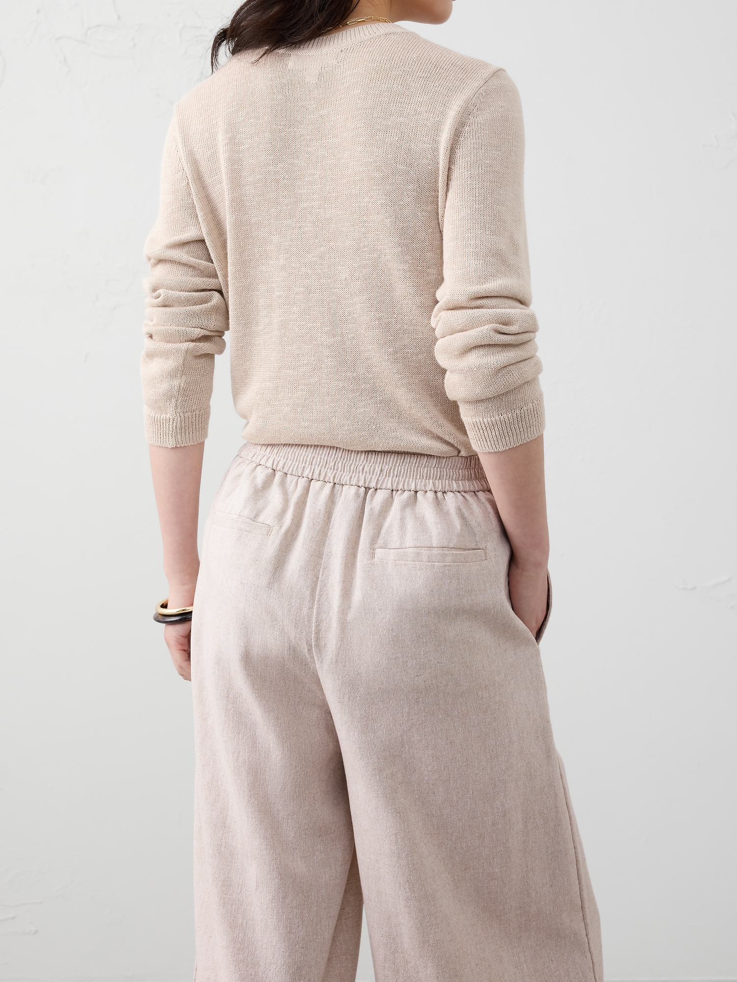 Image number 3 showing, WIDE-LEG HIGH-RISE LINEN-BLEND CROPPED PULL-ON PANT