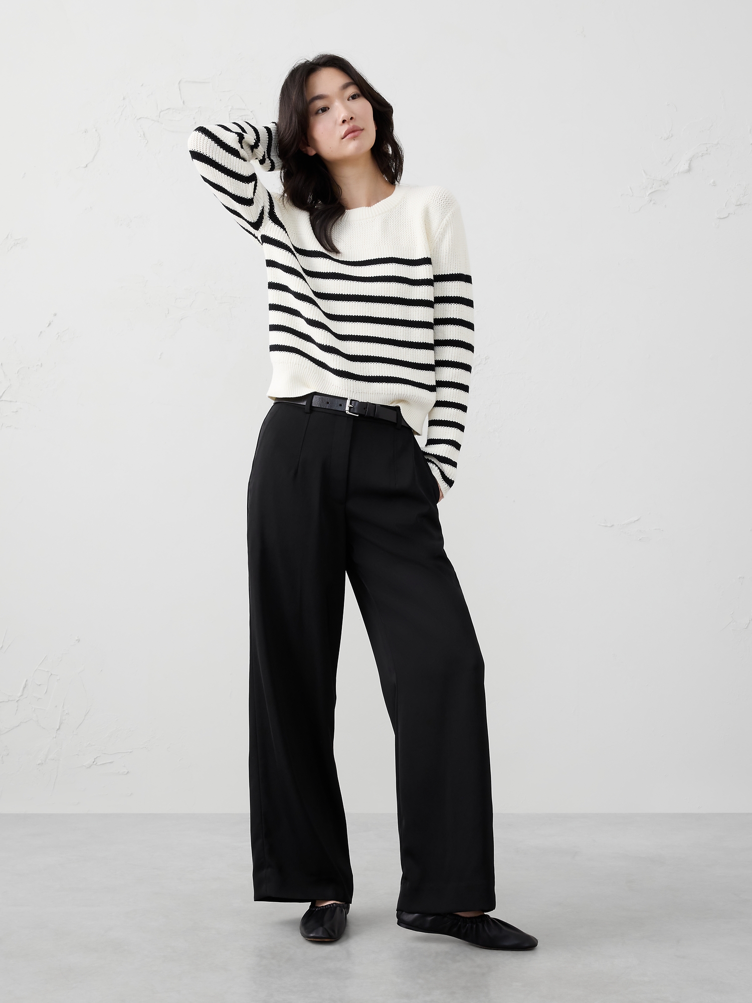 Wide-Leg High-Rise Satin Trouser - Black
