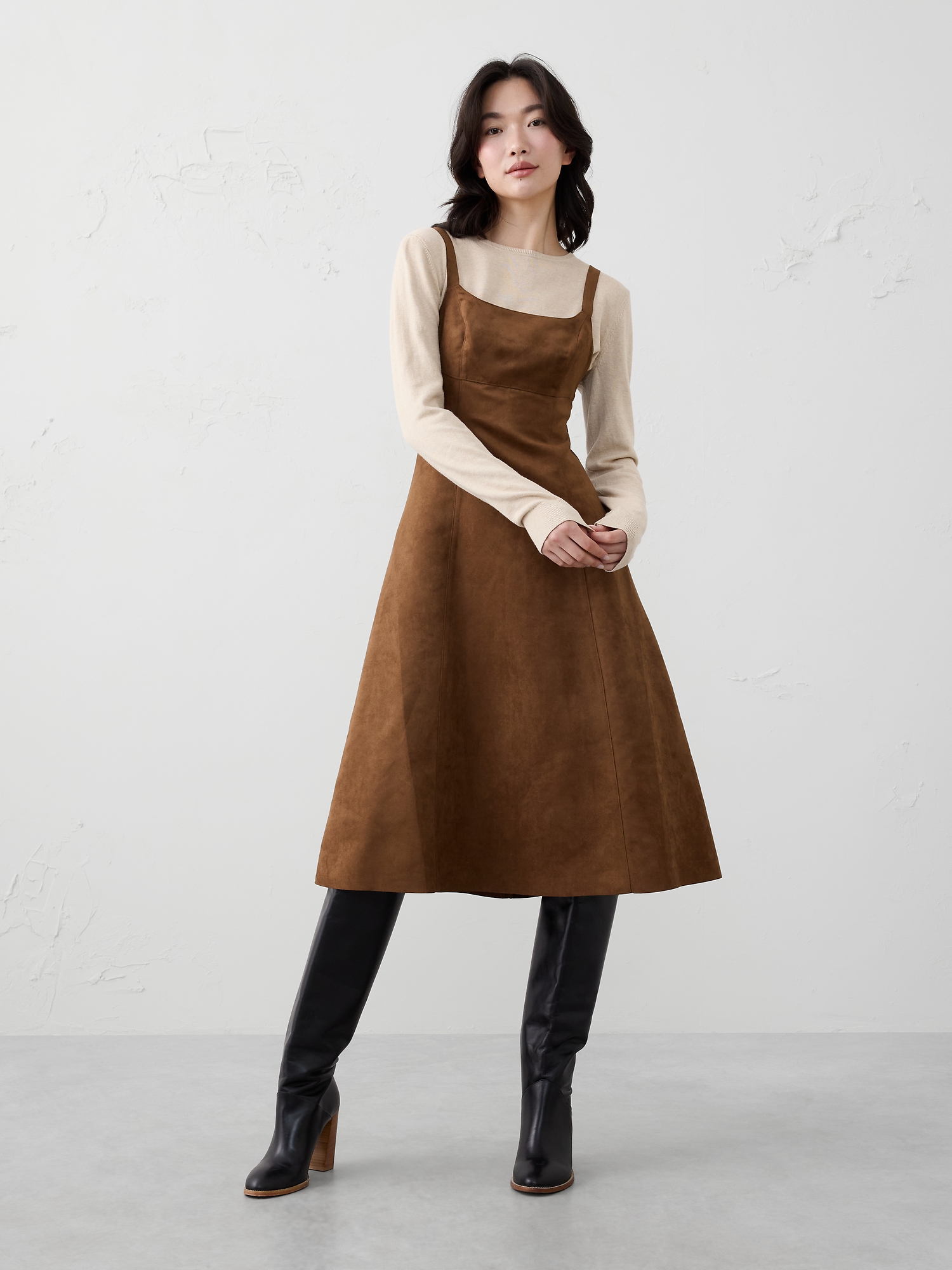 Image number 1 showing, VEGAN SUEDE STRAPPY MIDI DRESS
