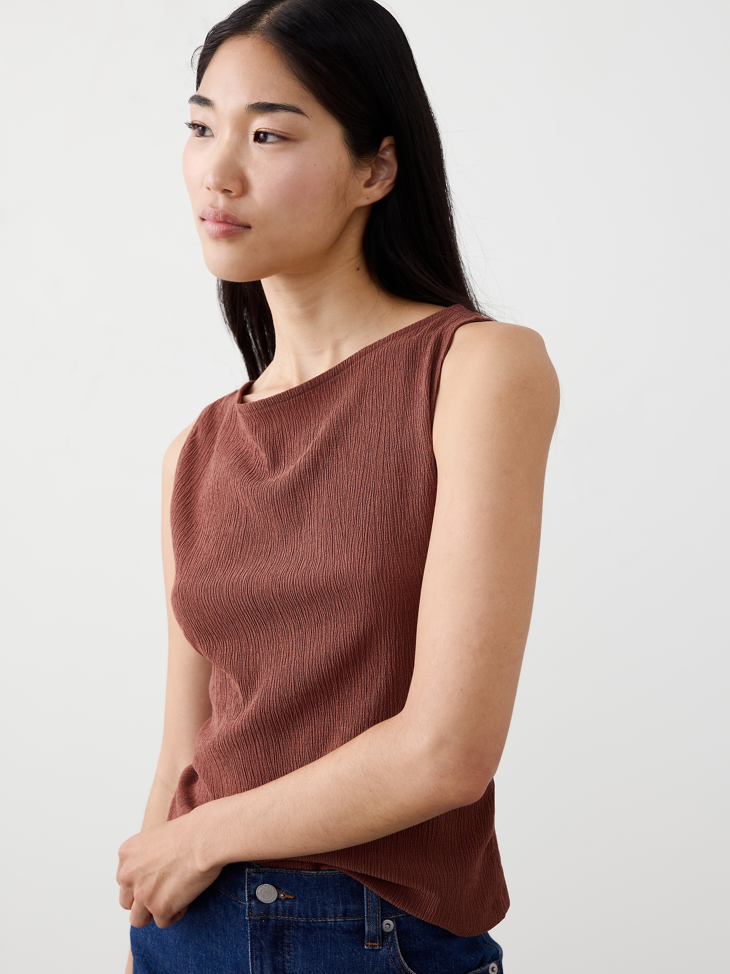 Haut en jacquard froissé - Brun Acajou