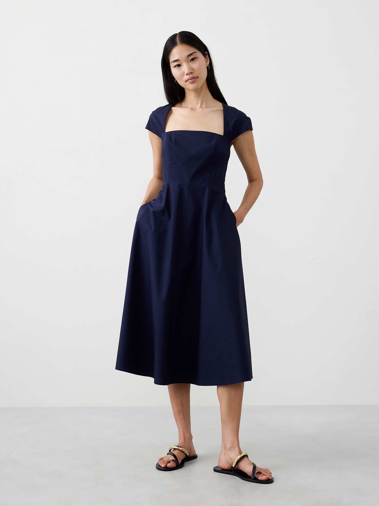 Image number 1 showing, SQUARE-NECK MIDI DRESS