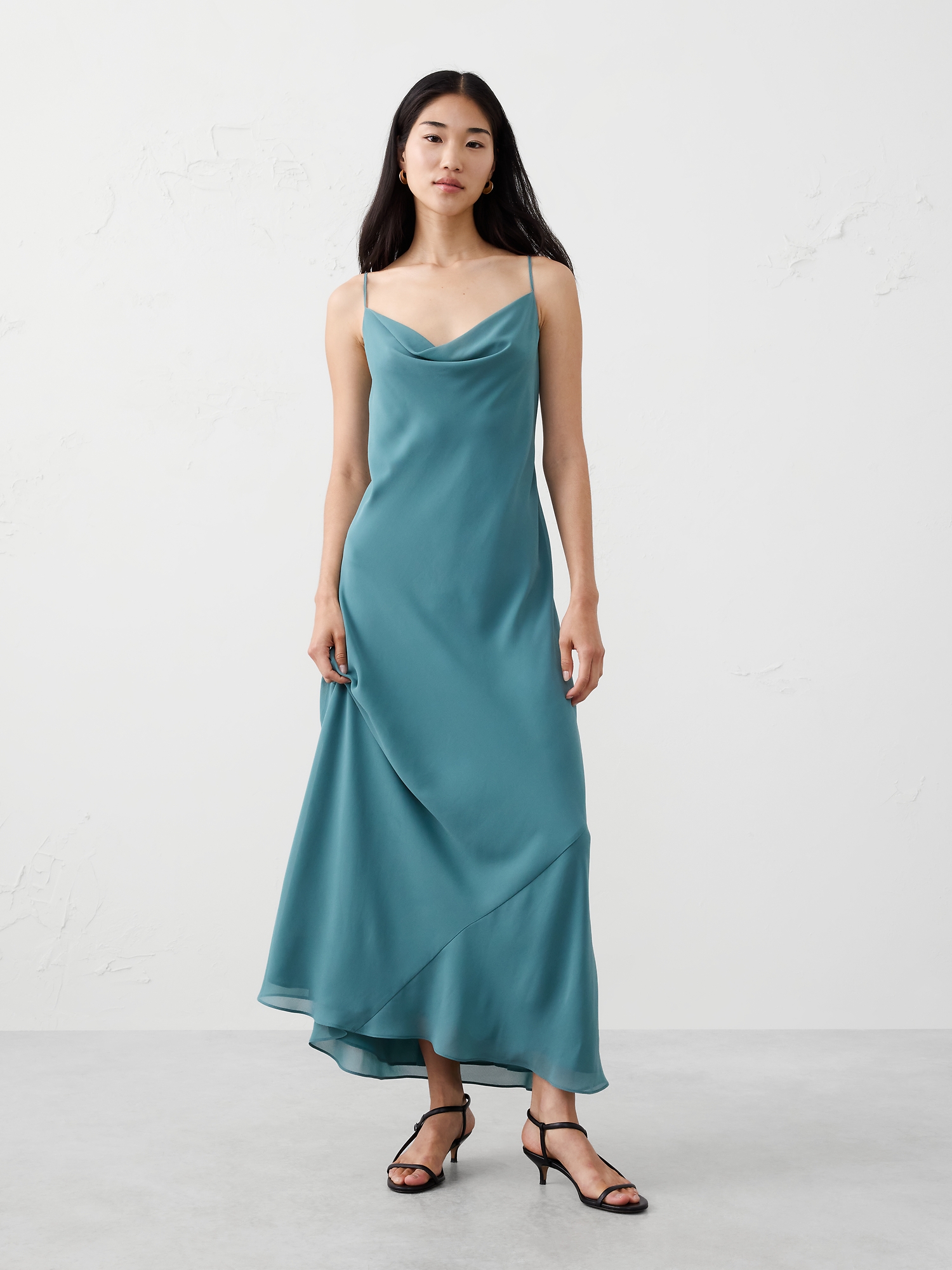 Robe longue en crêpe chiffon - Bleu