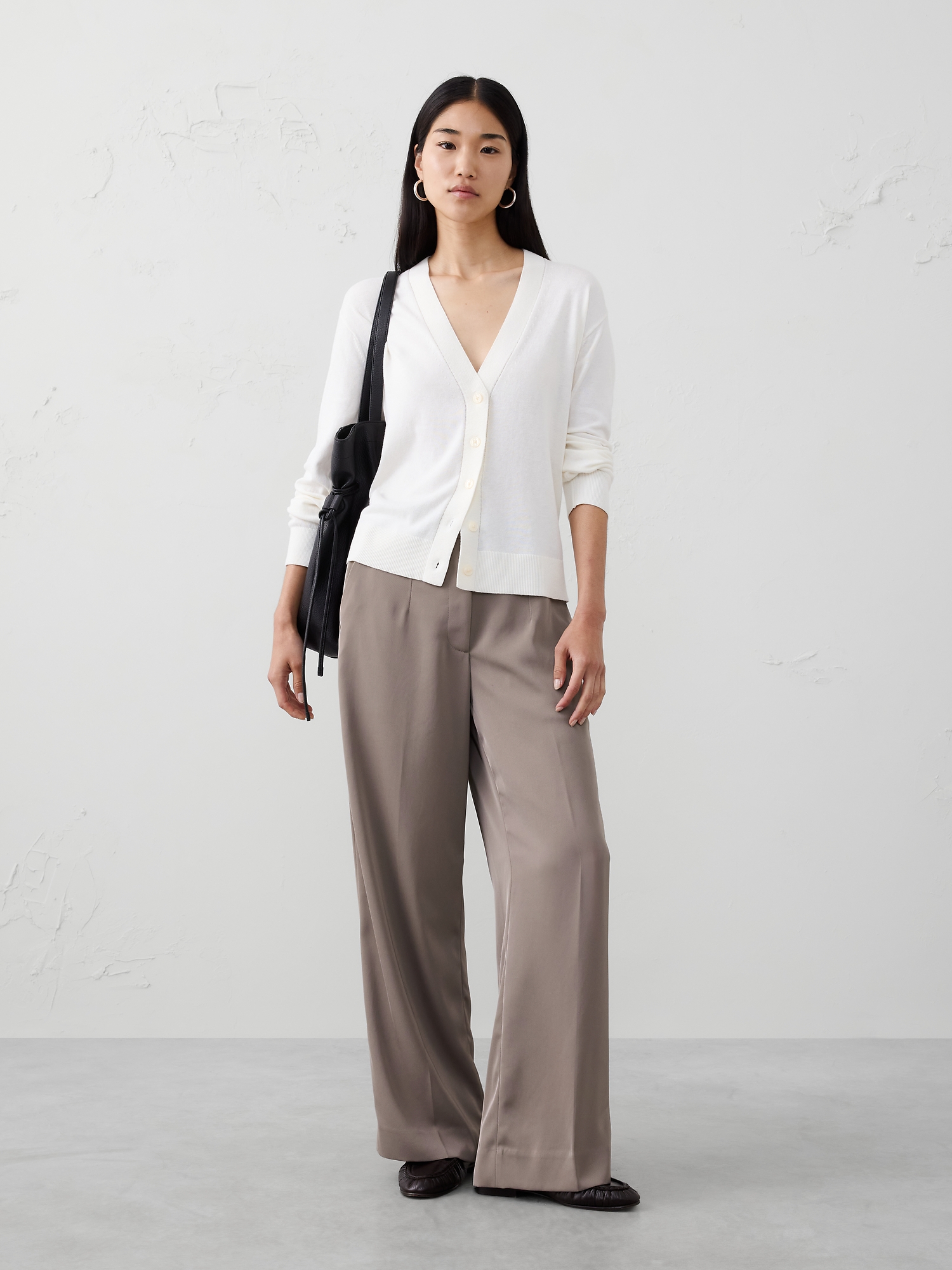 Image number 1 showing, Wide-Leg High-Rise Twill Trouser
