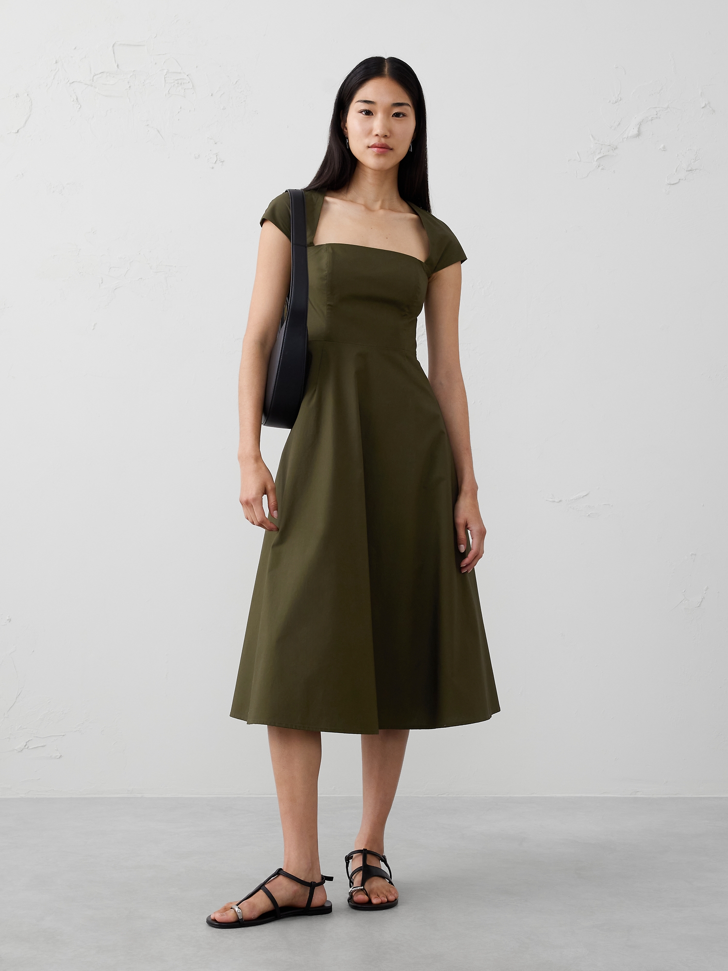 Image number 1 showing, SQUARE-NECK MIDI DRESS