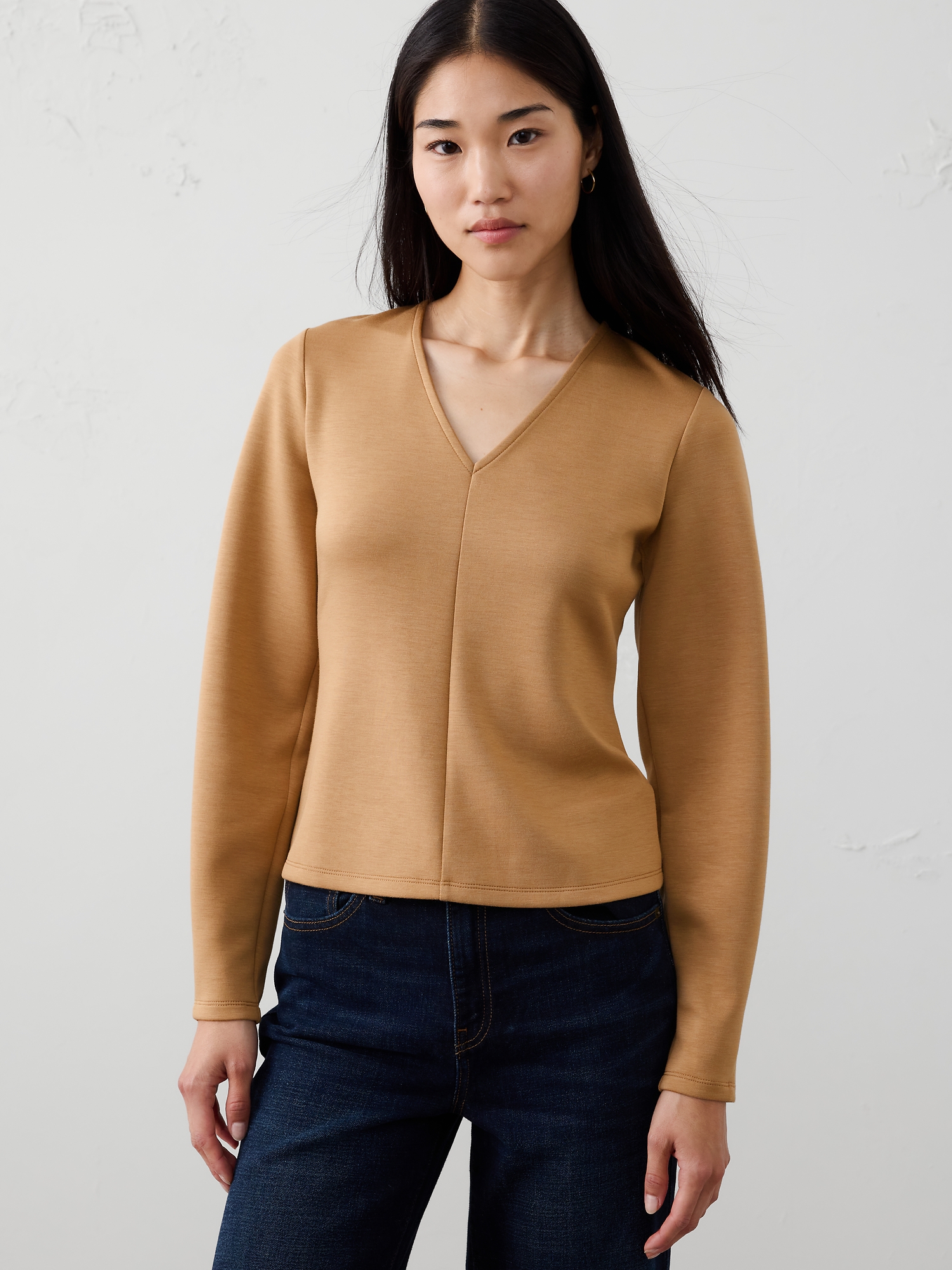 Soft Touch Seamed Top - Afternoon Latte