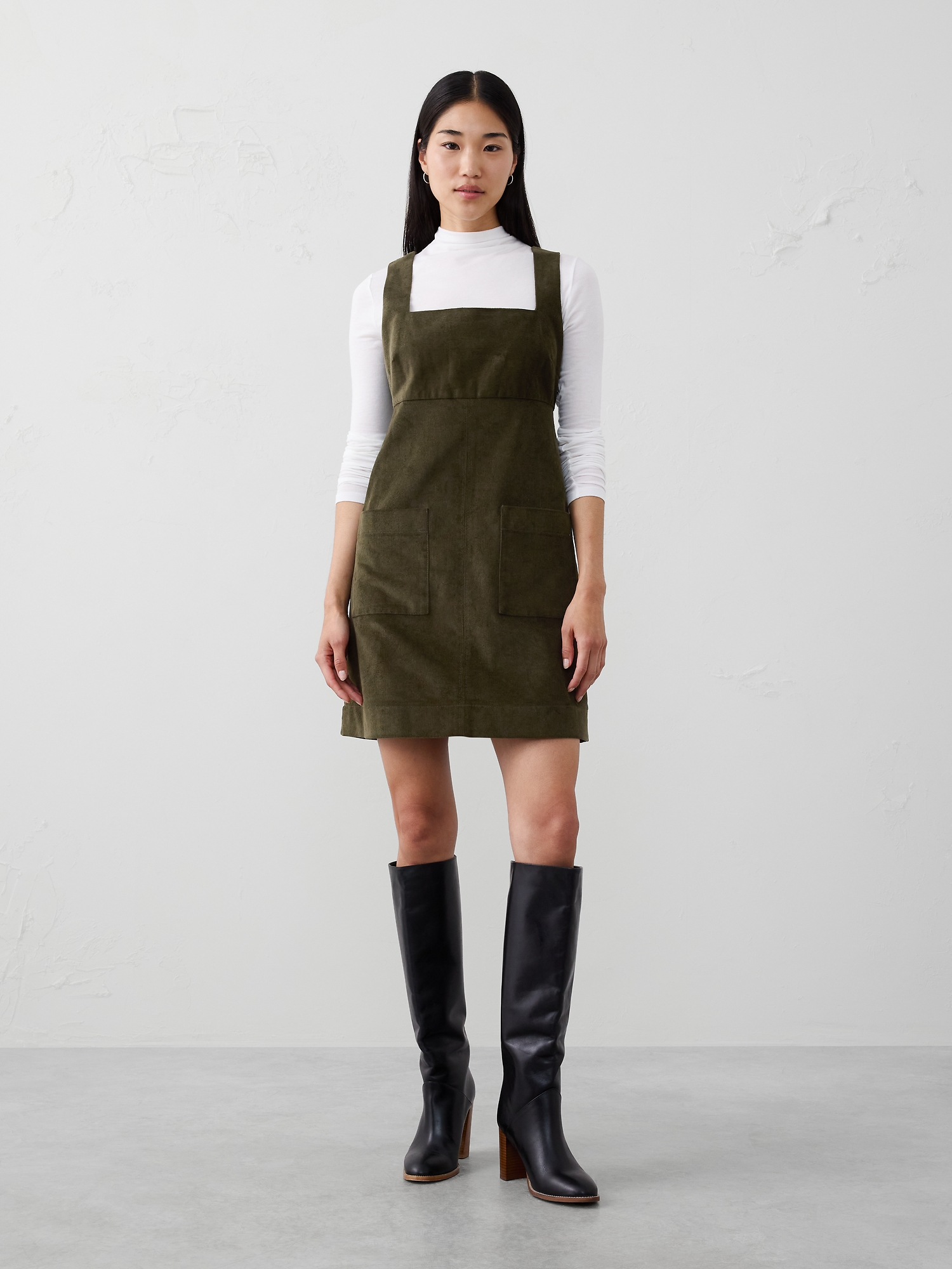 Robe courte en velours côtelé à taille empire - Olive De Waimea