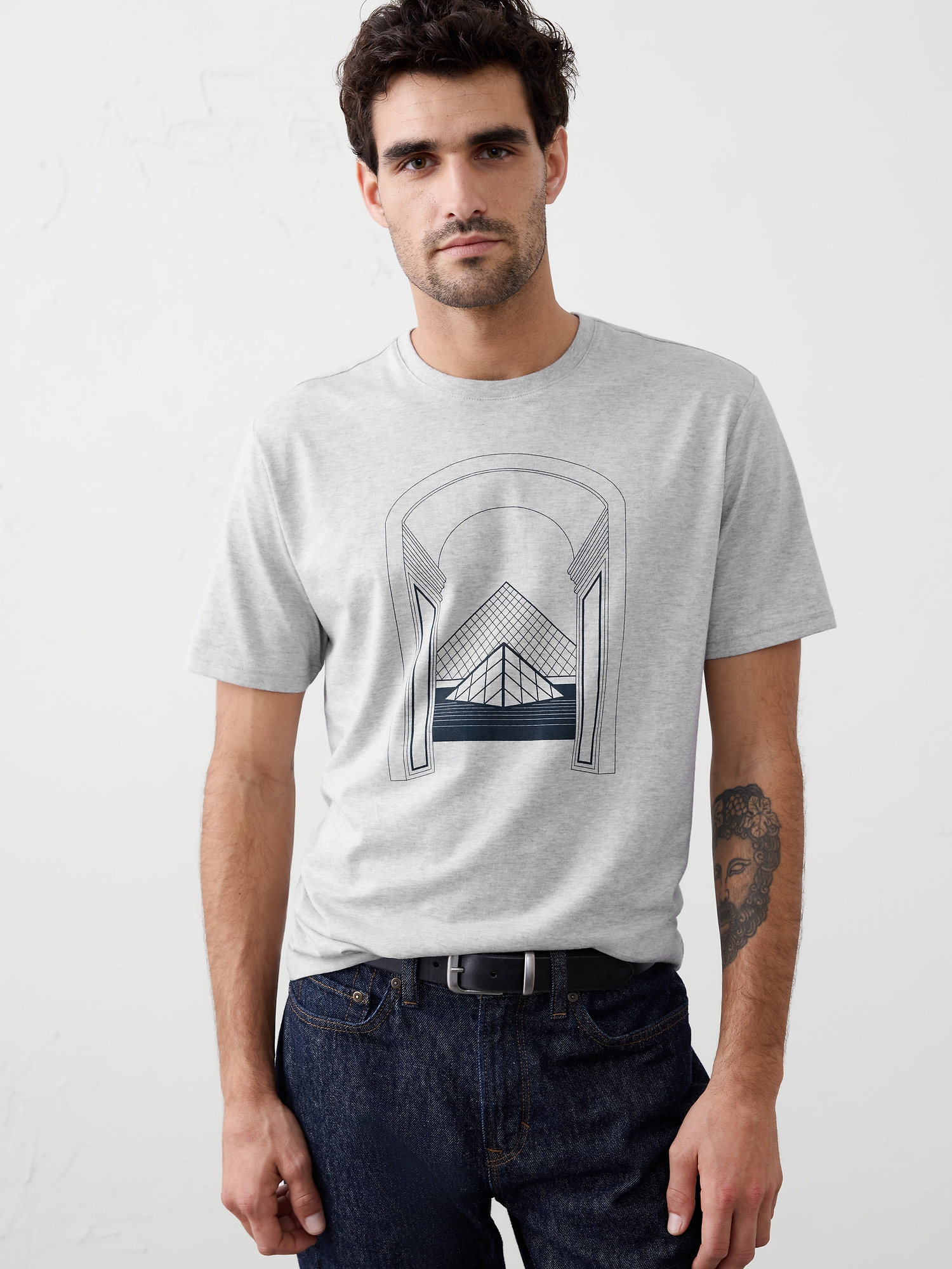 T-shirt à imprimé - Blanc Chiné