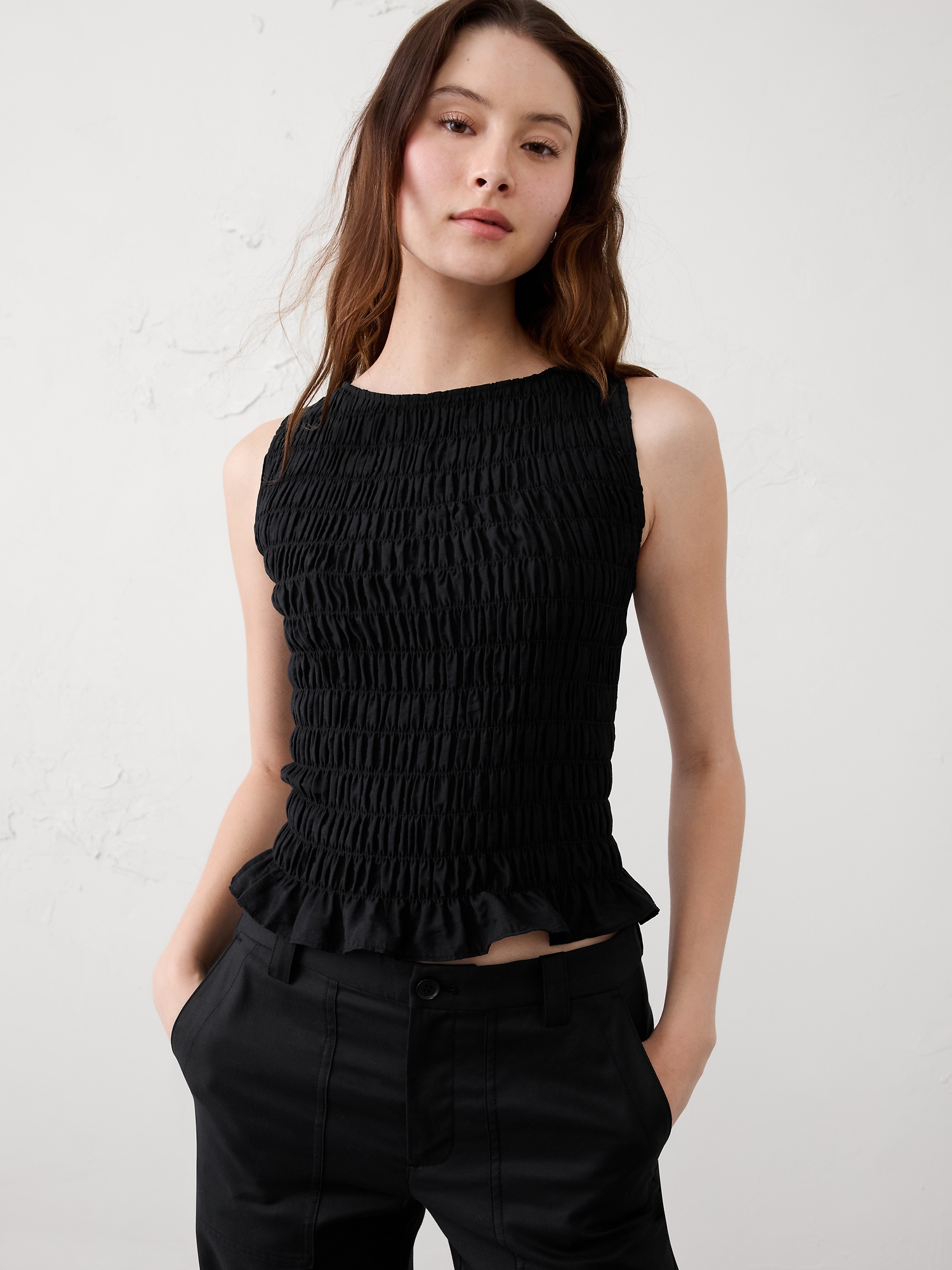 Image number 1 showing, Boatneck Smocked Top