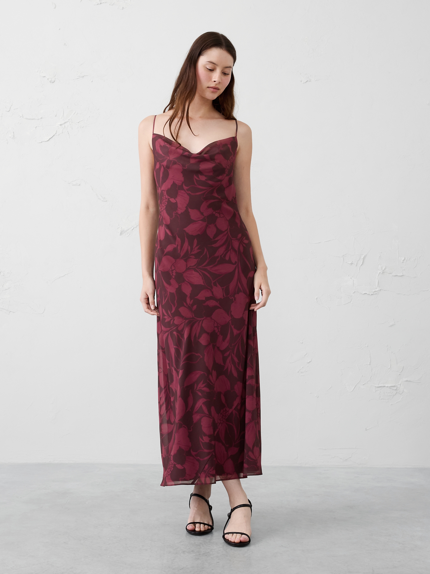 Robe longue en crêpe chiffon - Rose