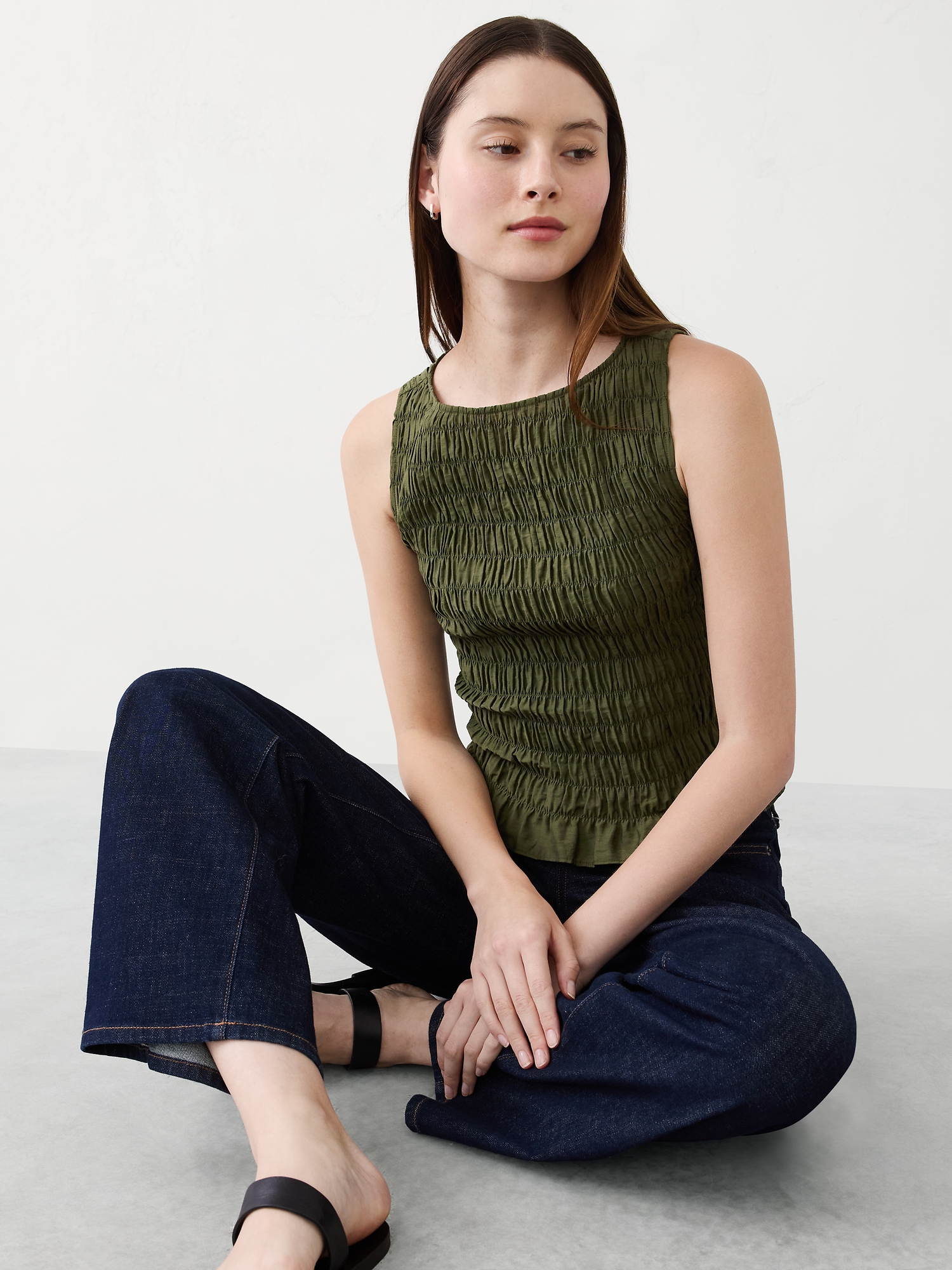 Image number 1 showing, Boatneck Smocked Top