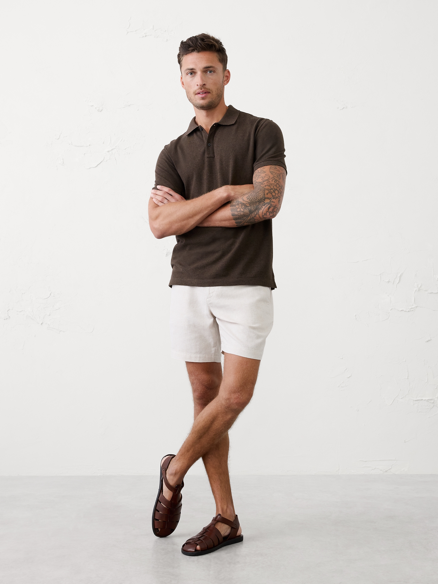 Polo en piqué de coton - Brun Chiné