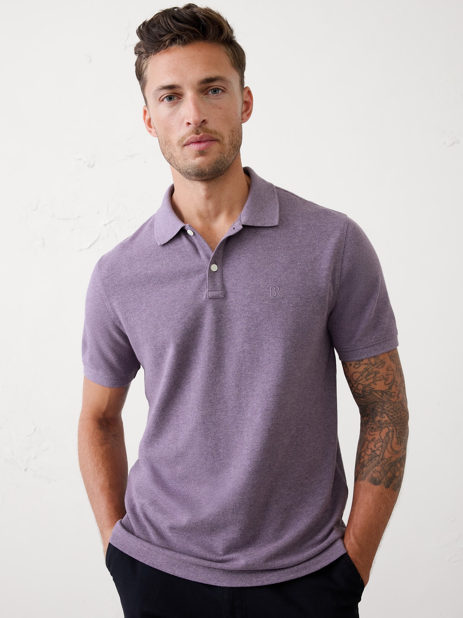 Cotton Pique Polo - Purple Heather