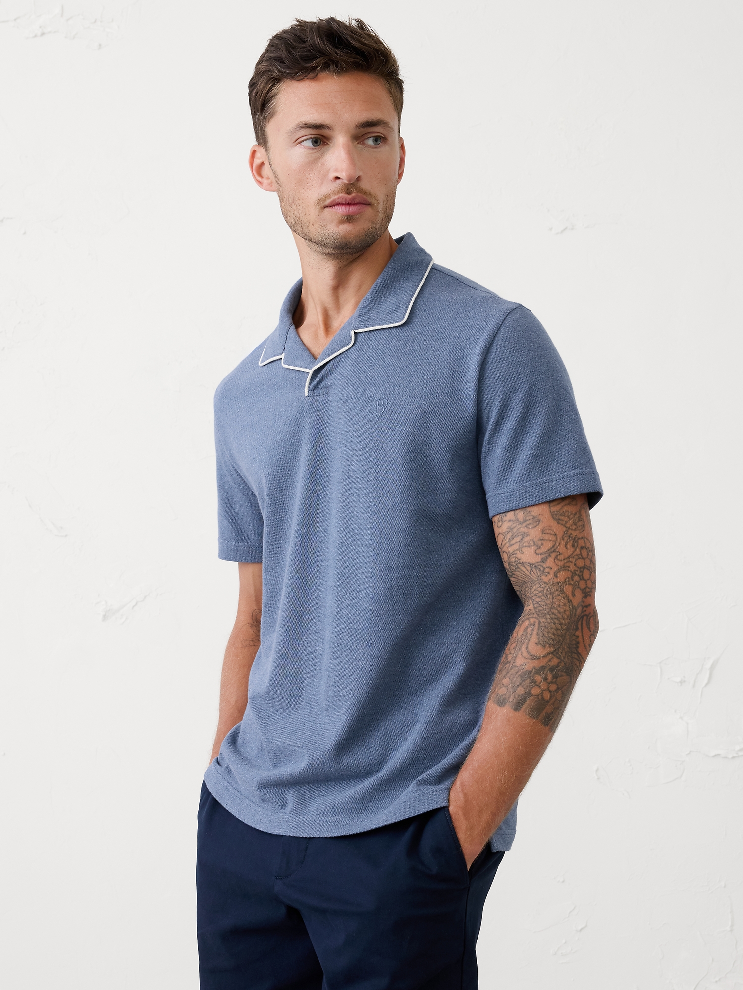 Pique Polo - Medium Blue Heather