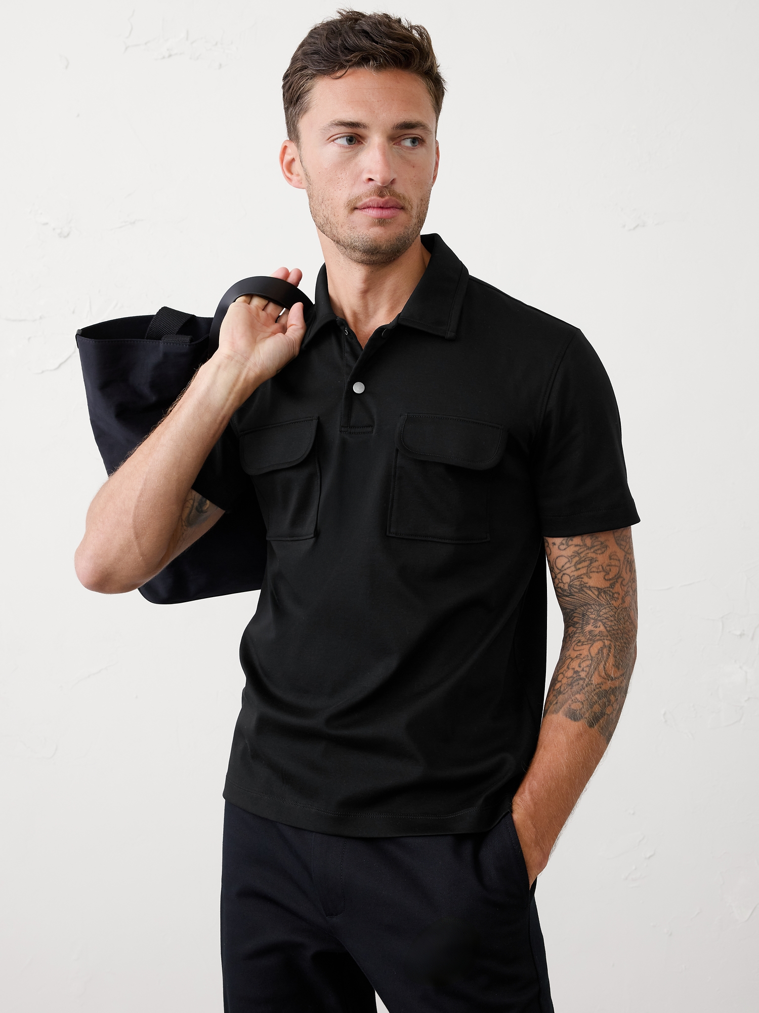 Polo luxueux ultra-doux avec poches - Noir
