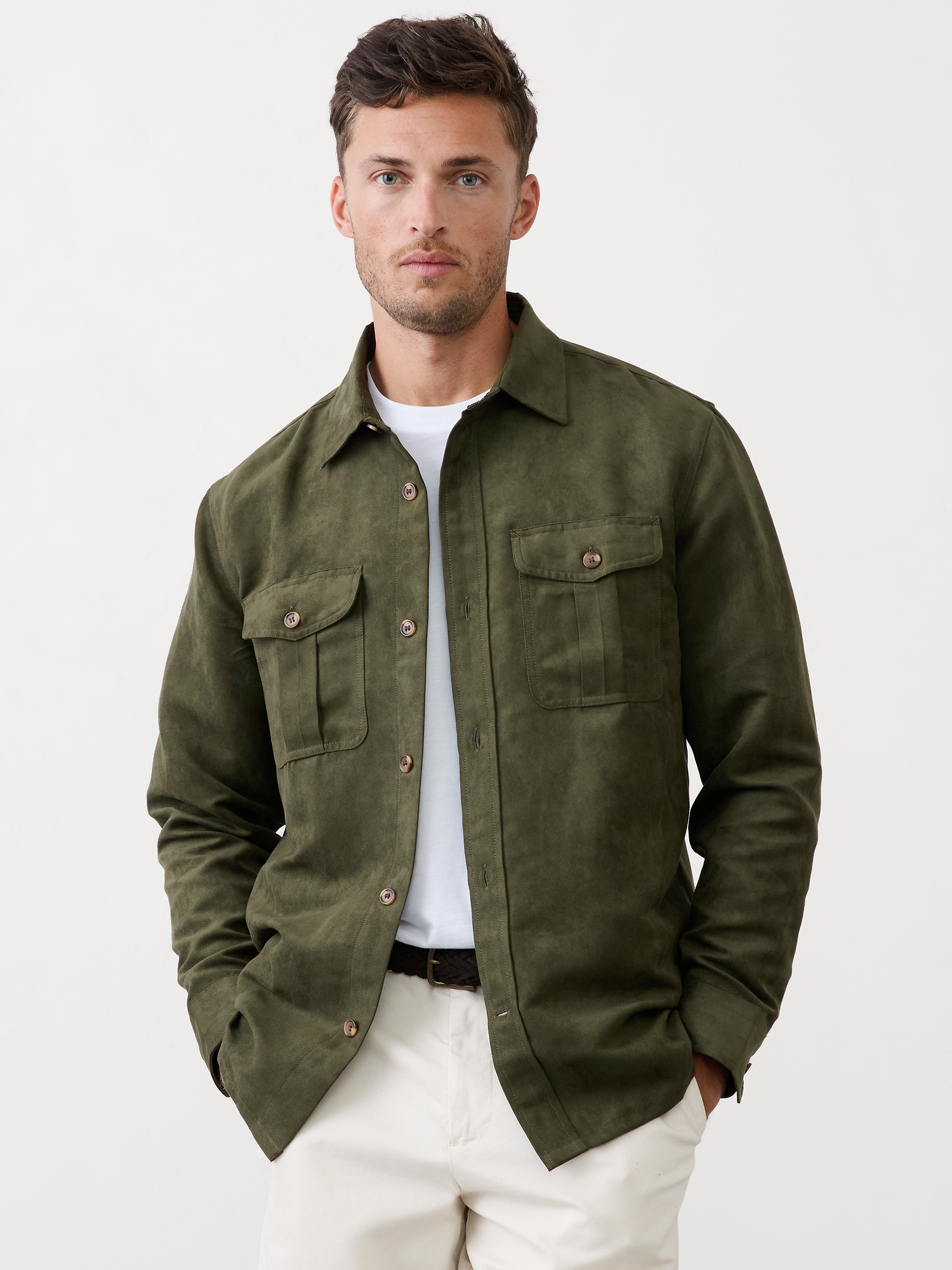 Image number 1 showing, Relaxed-Fit Vegan Suede Overshirt