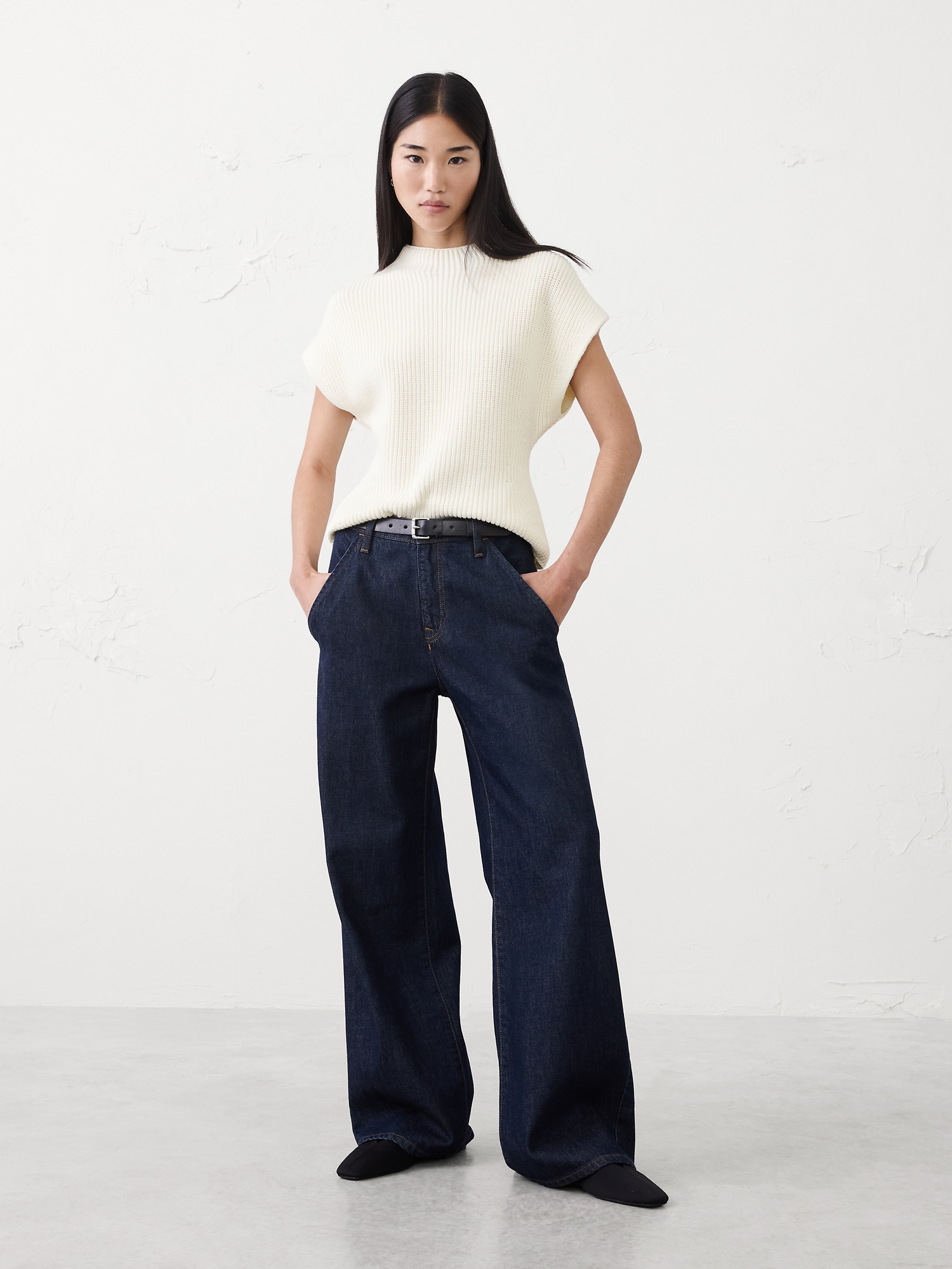 Image number 1 showing, RIBBED MOCK-NECK SWEATER SHELL