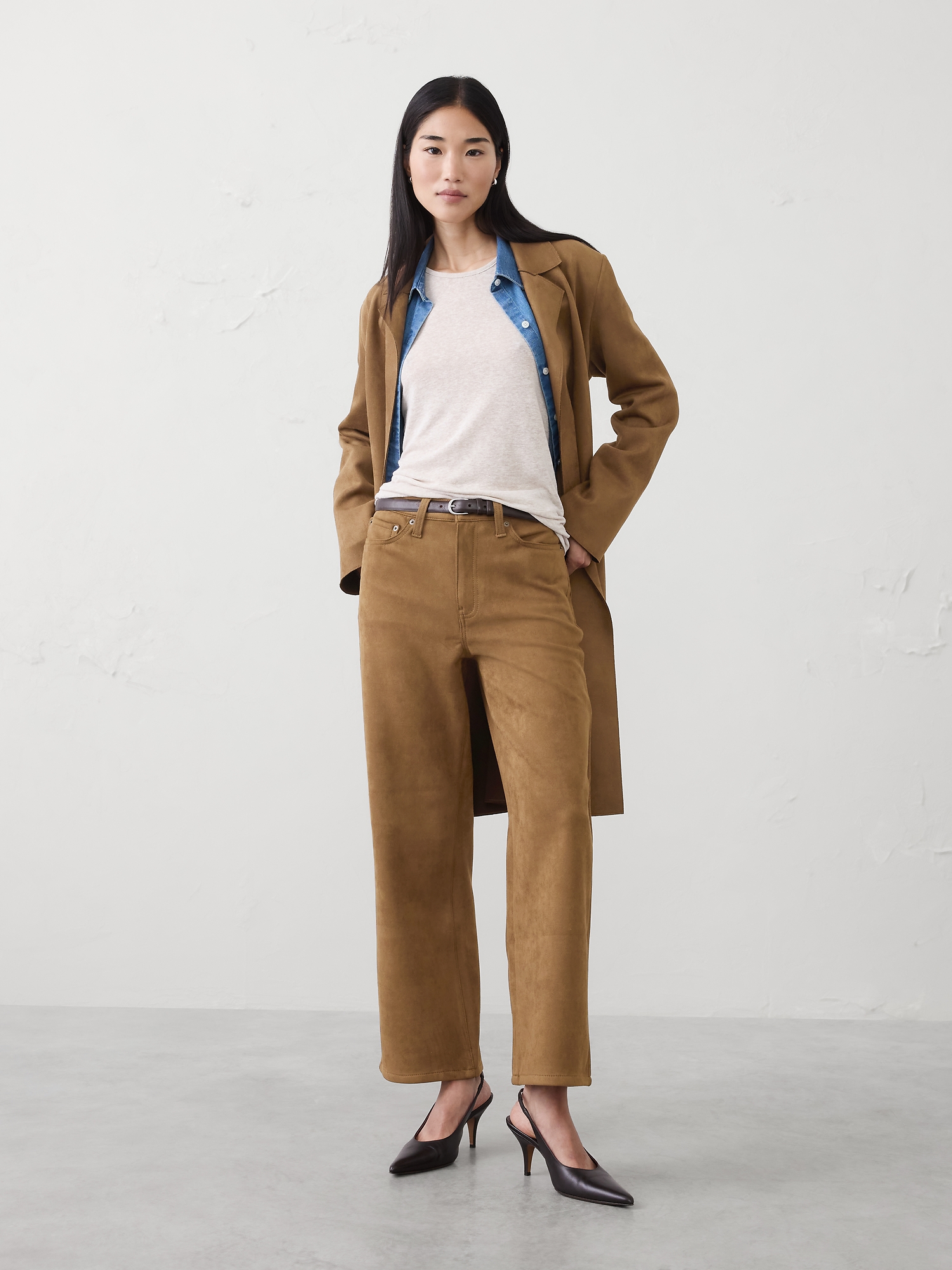Image number 1 showing, STRAIGHT HIGH-RISE VEGAN SUEDE PANT
