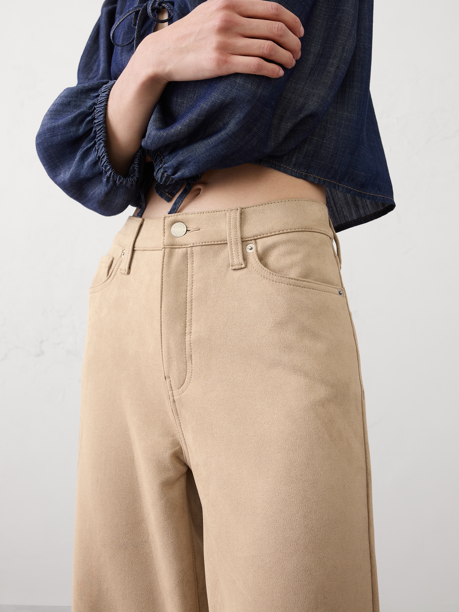 Image number 3 showing, WIDE-LEG HIGH-RISE VEGAN SUEDE PANT