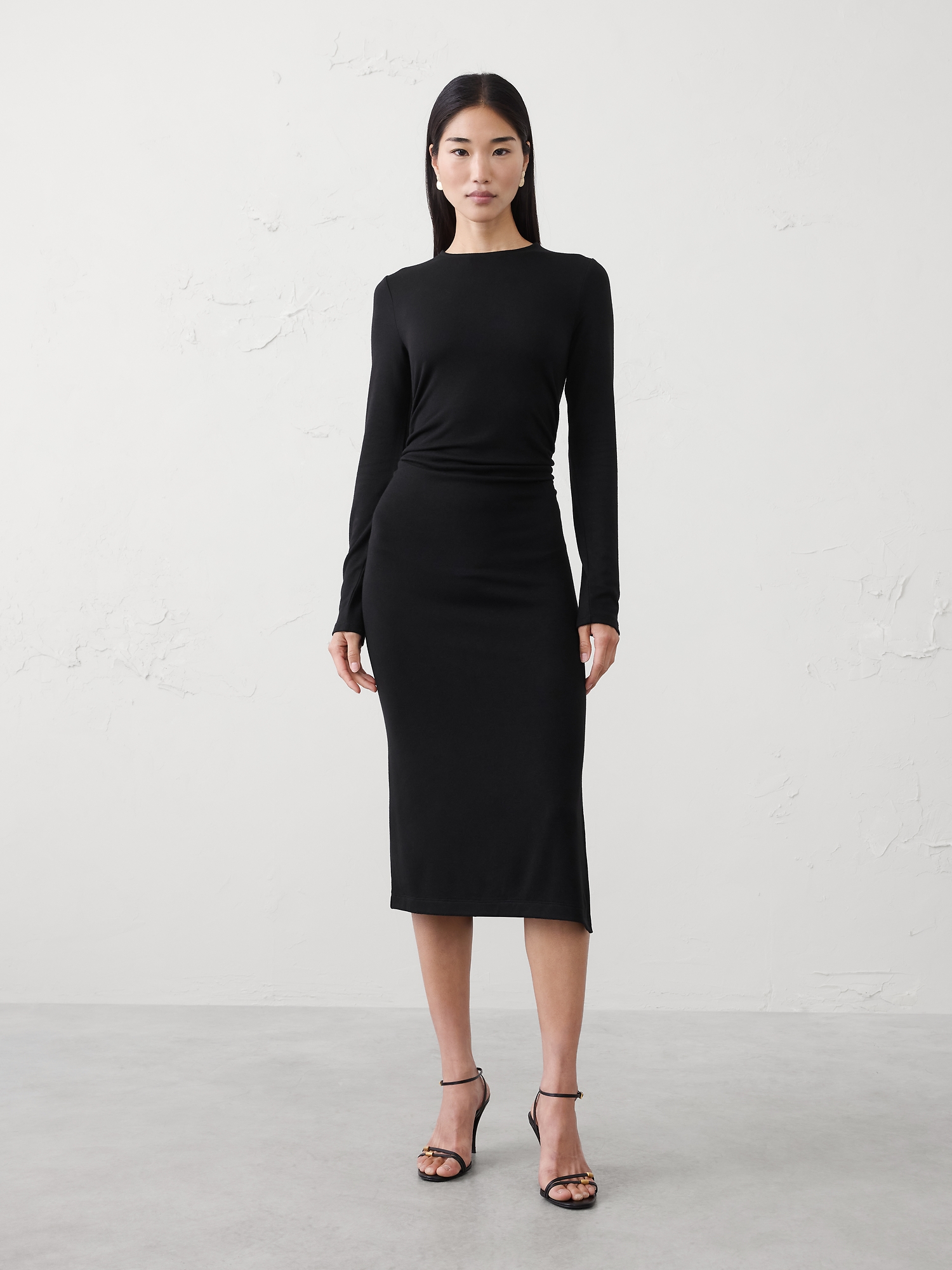 Image number 1 showing, SOFT LUXE SHIRRED-SIDE MIDI DRESS