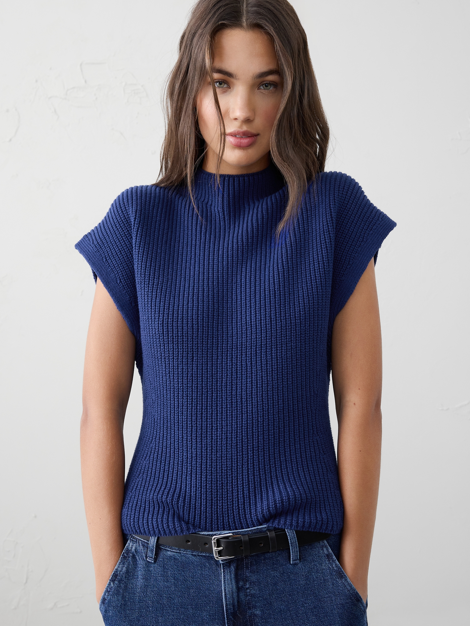 Image number 1 showing, RIBBED MOCK-NECK SWEATER SHELL
