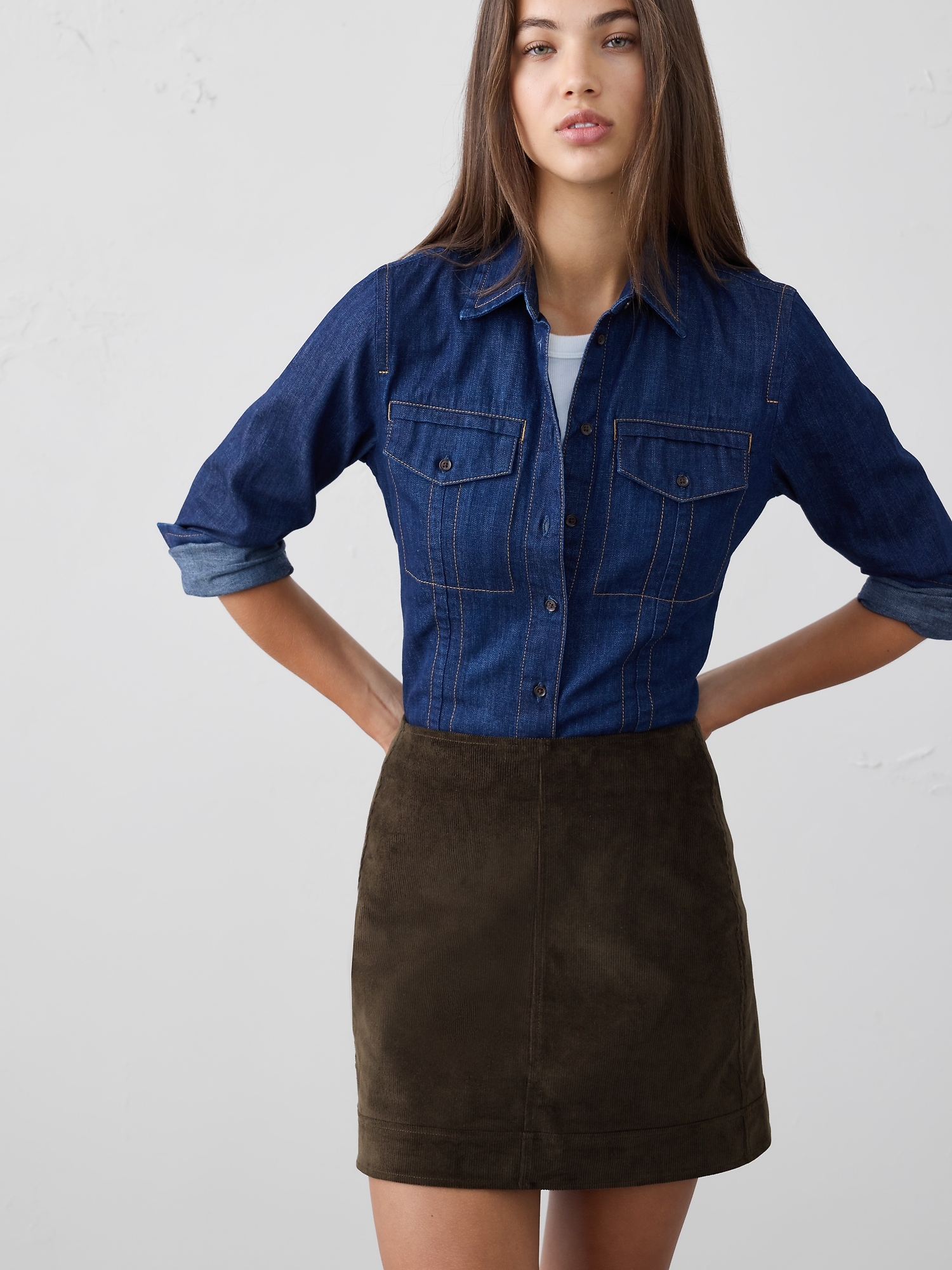 Image number 3 showing, Corduroy Seamed Mini Skirt
