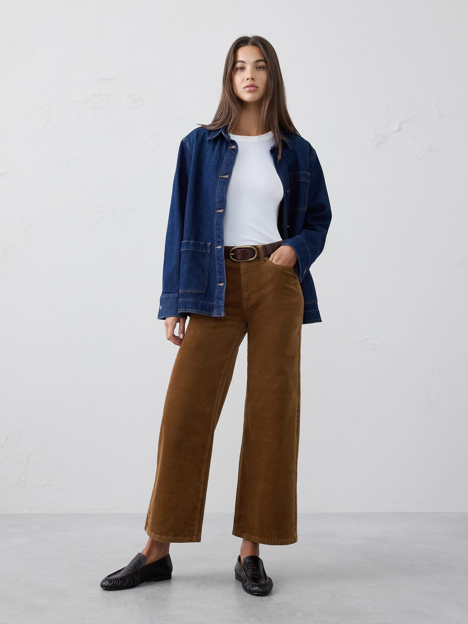 Image number 1 showing, Wide-Leg High-Rise Corduroy Jean